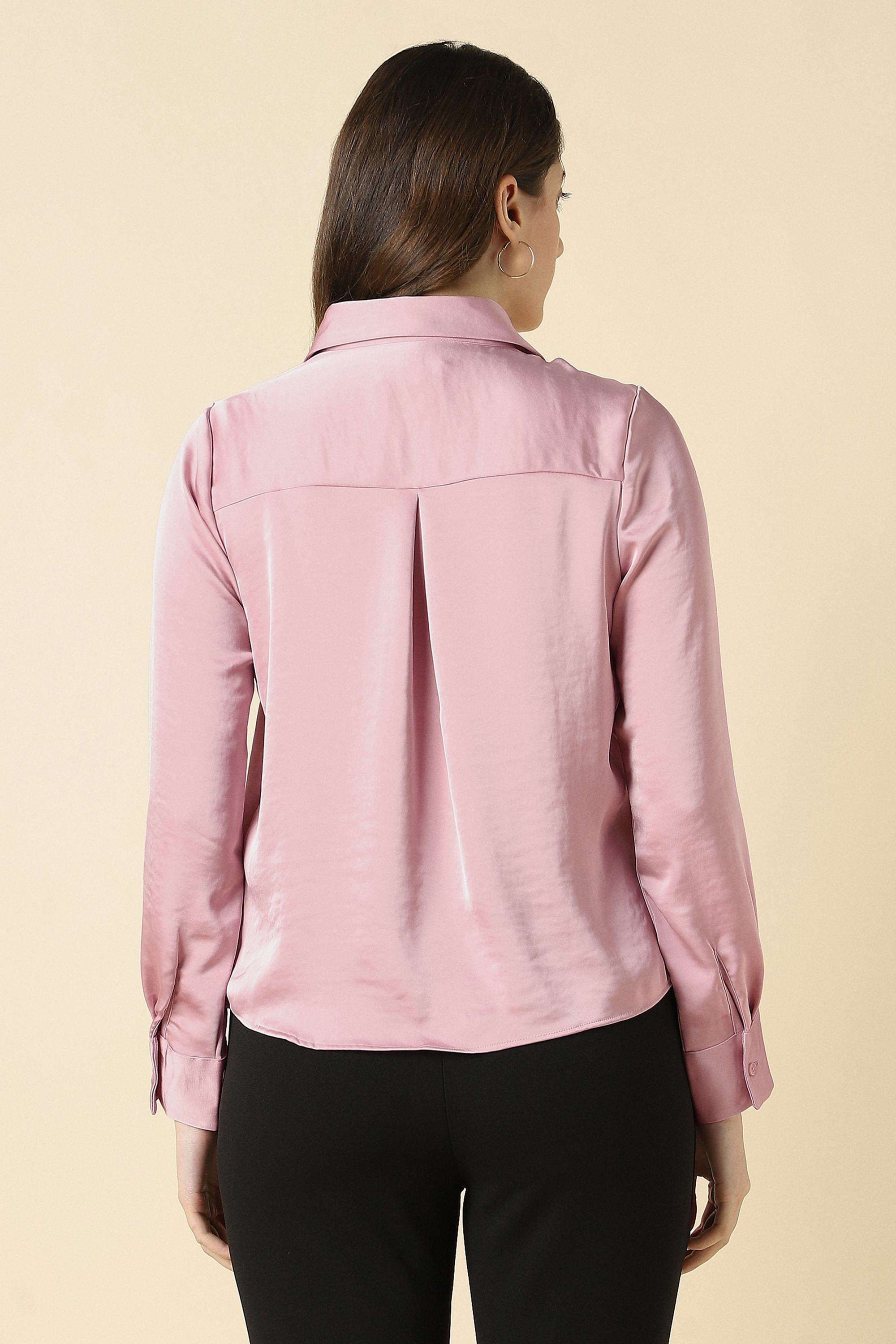 Solid-Polyester-V-Neck-Women-s-Shirt