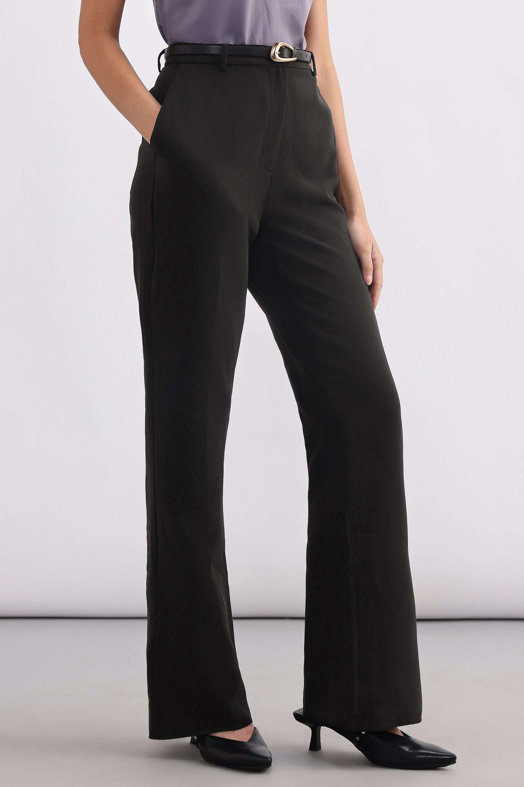 allen solly Solid Bootcut Fit Polyester Women's Work Trousers-picture-52