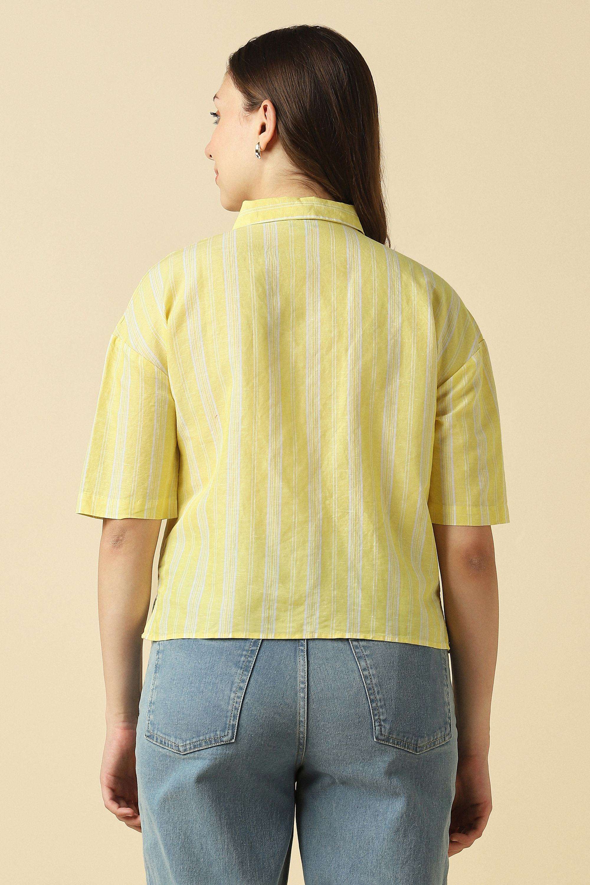 Stripes-Linen-Blend-Round-Neck-Women-s-Shirt