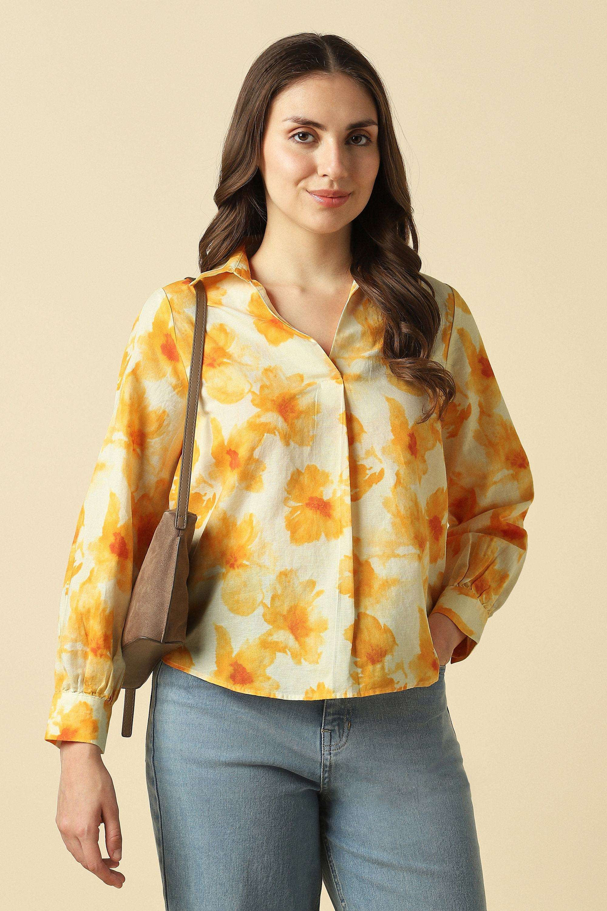 Printed-Cotton-V-Neck-Women-s-Shirt