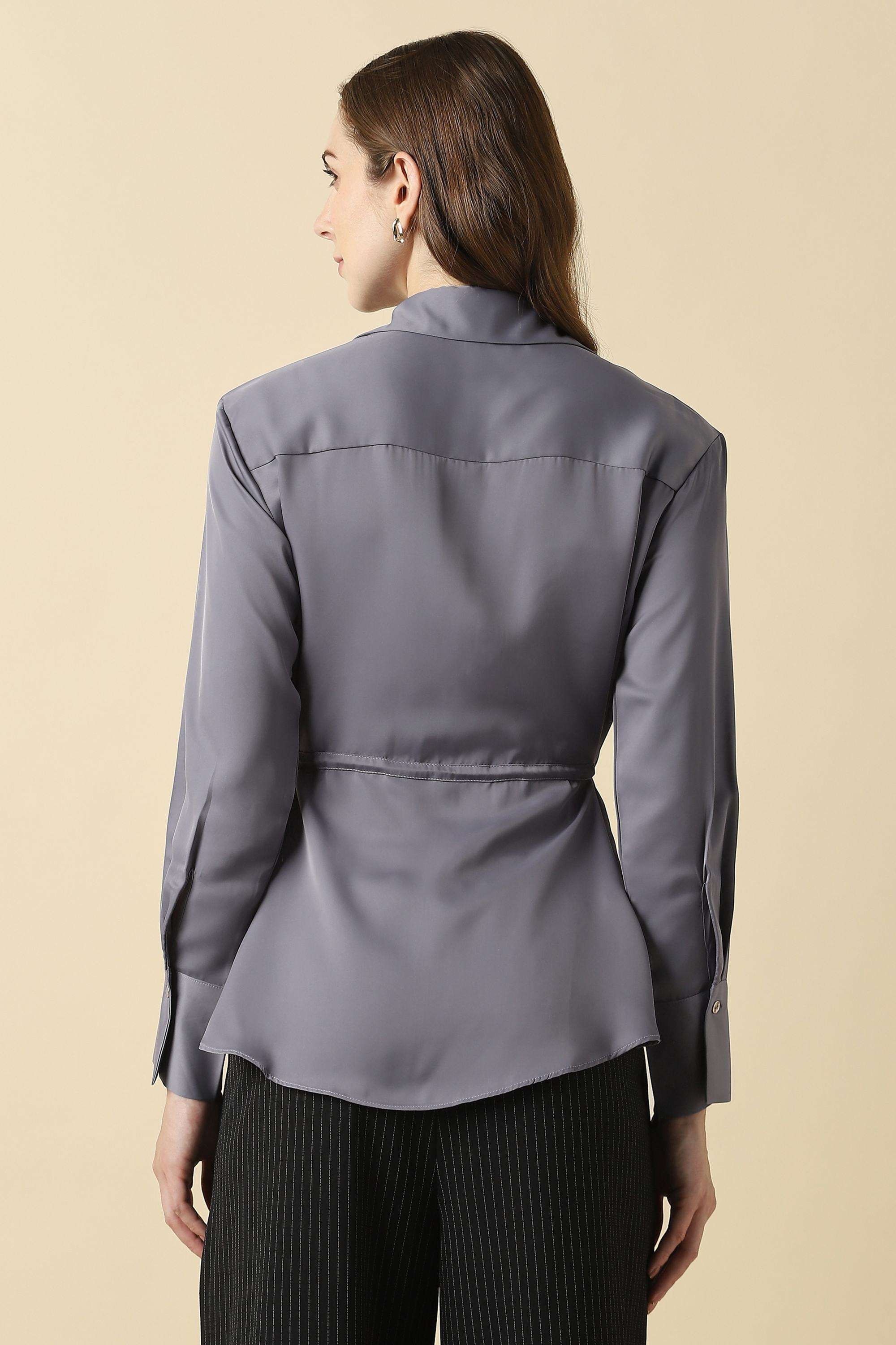 Solid-Polyester-Round-Neck-Women-s-Shirt