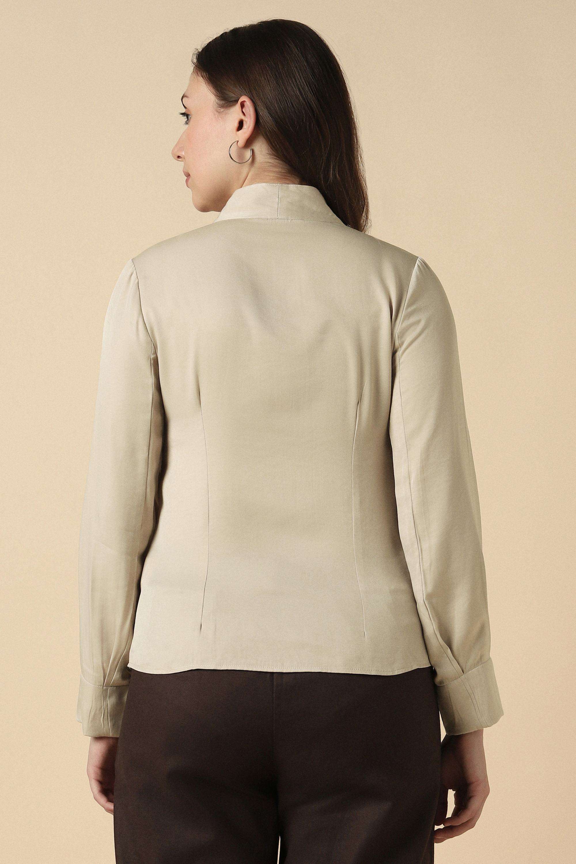 Solid-Rayon-V-Neck-Women-s-Shirt
