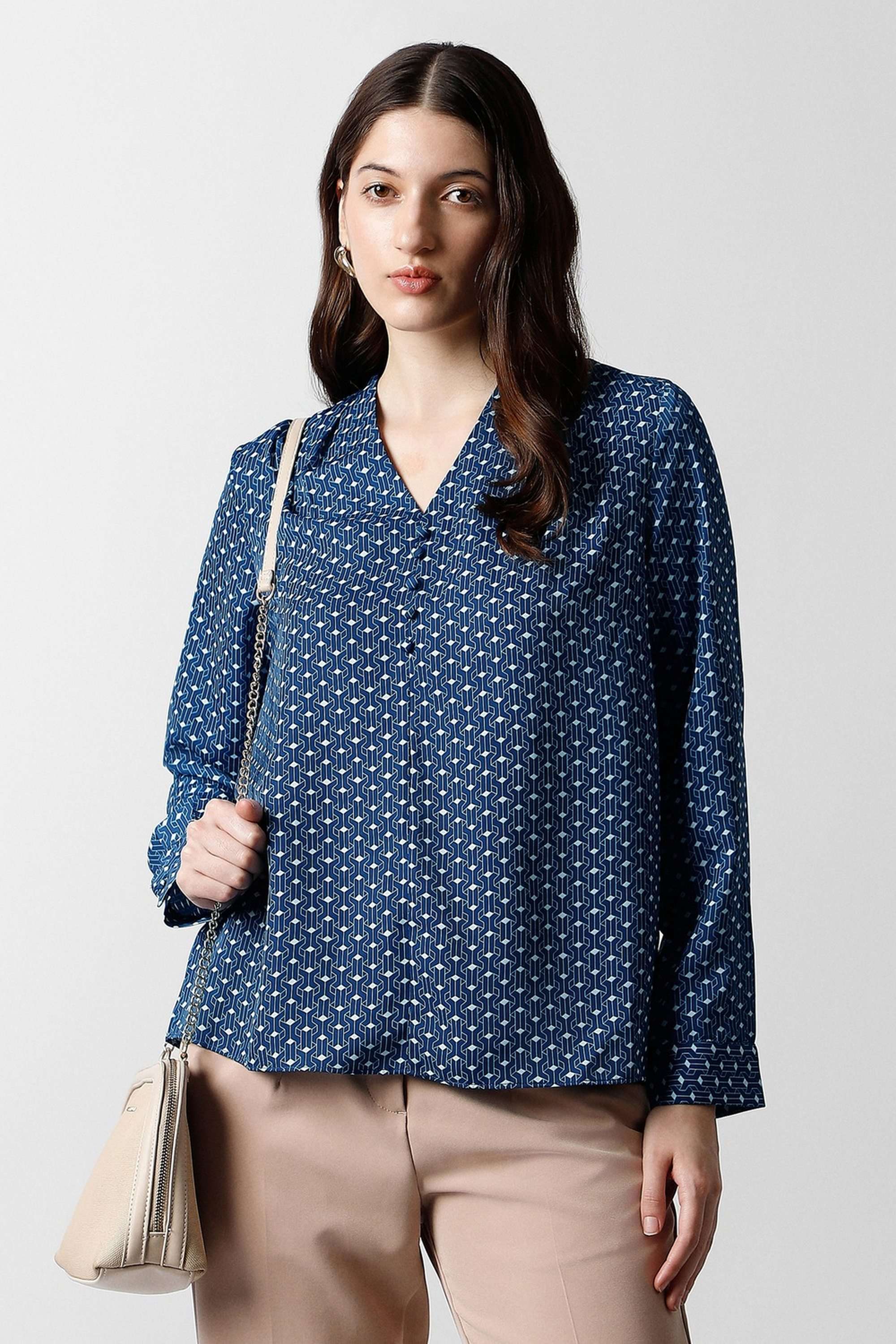 Solid-Blended-Fabric-Women-s-Top