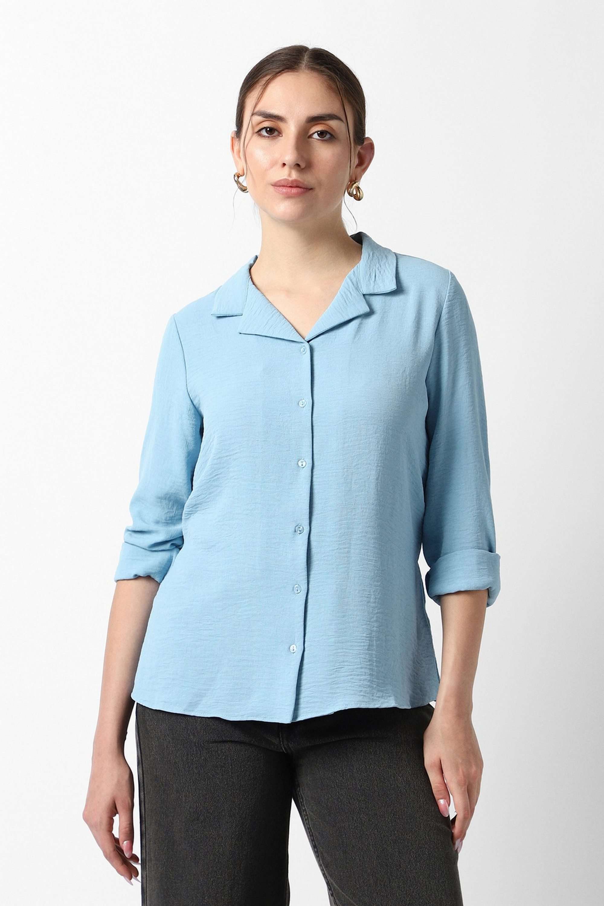 Solid-Blended-Fabric-Women-s-Shirt