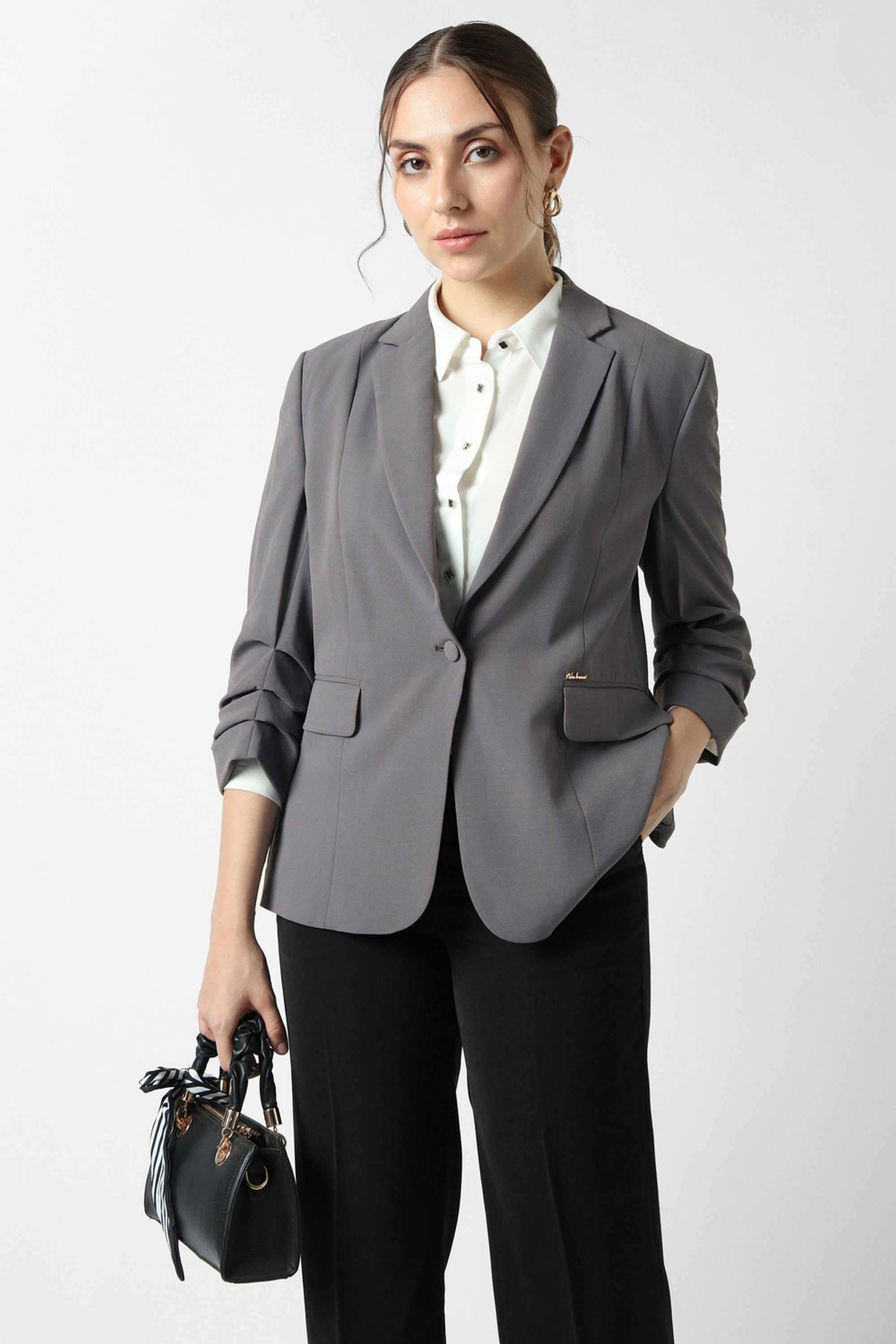 van heusen Solid Collared Blended Fabric Women's Formal Wear Blazer-picture-13