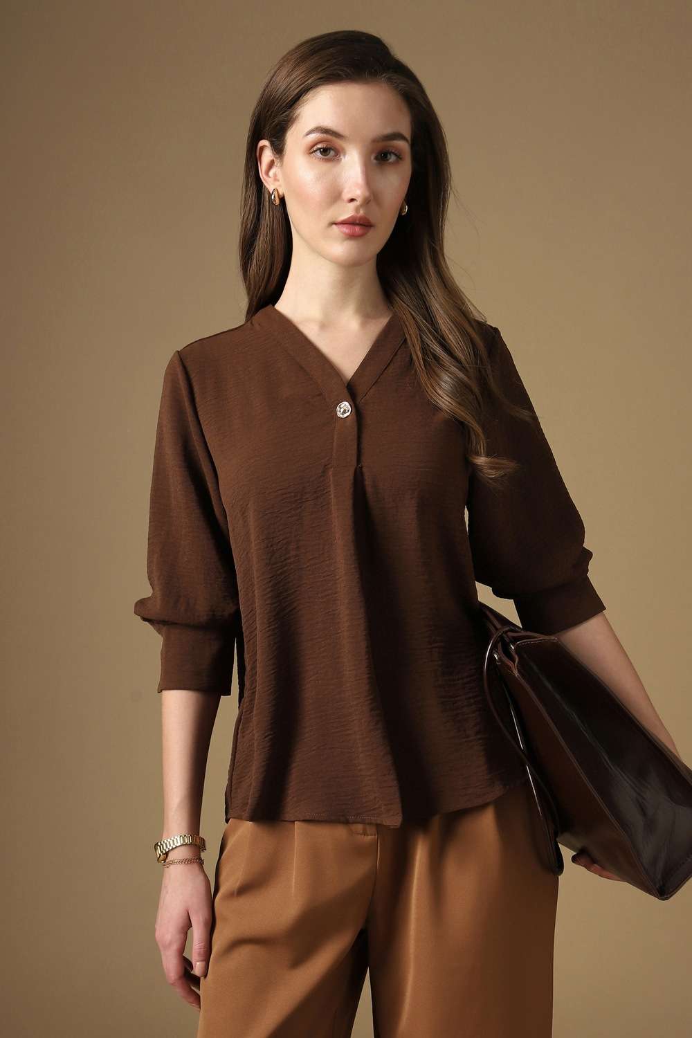 Solid-Polyester-Women-s-Top