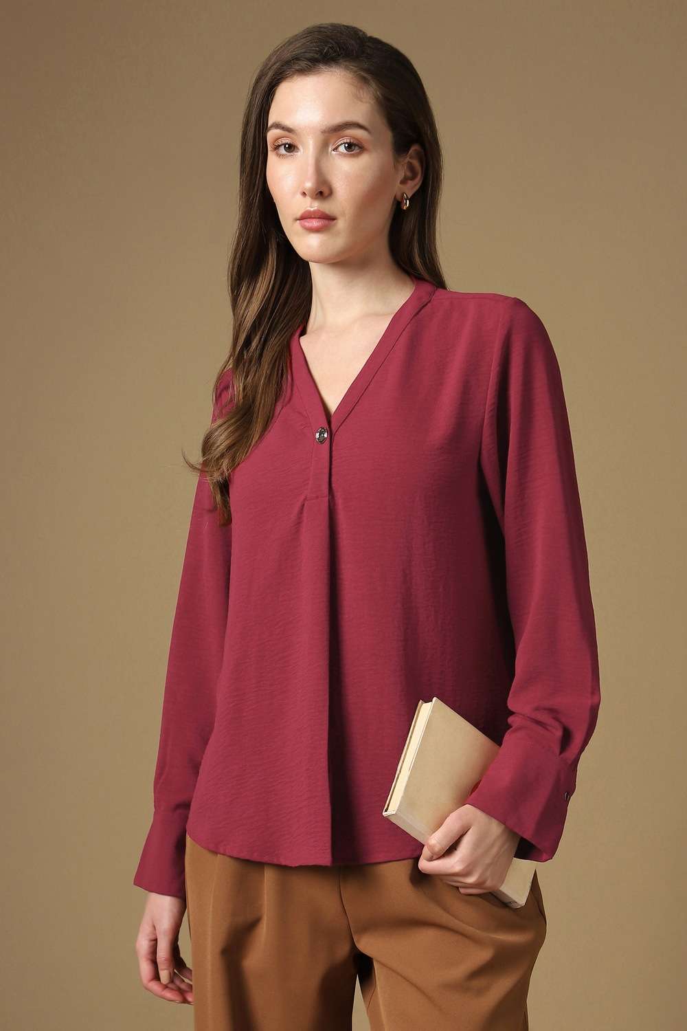 Solid-Polyester-Women-s-Top