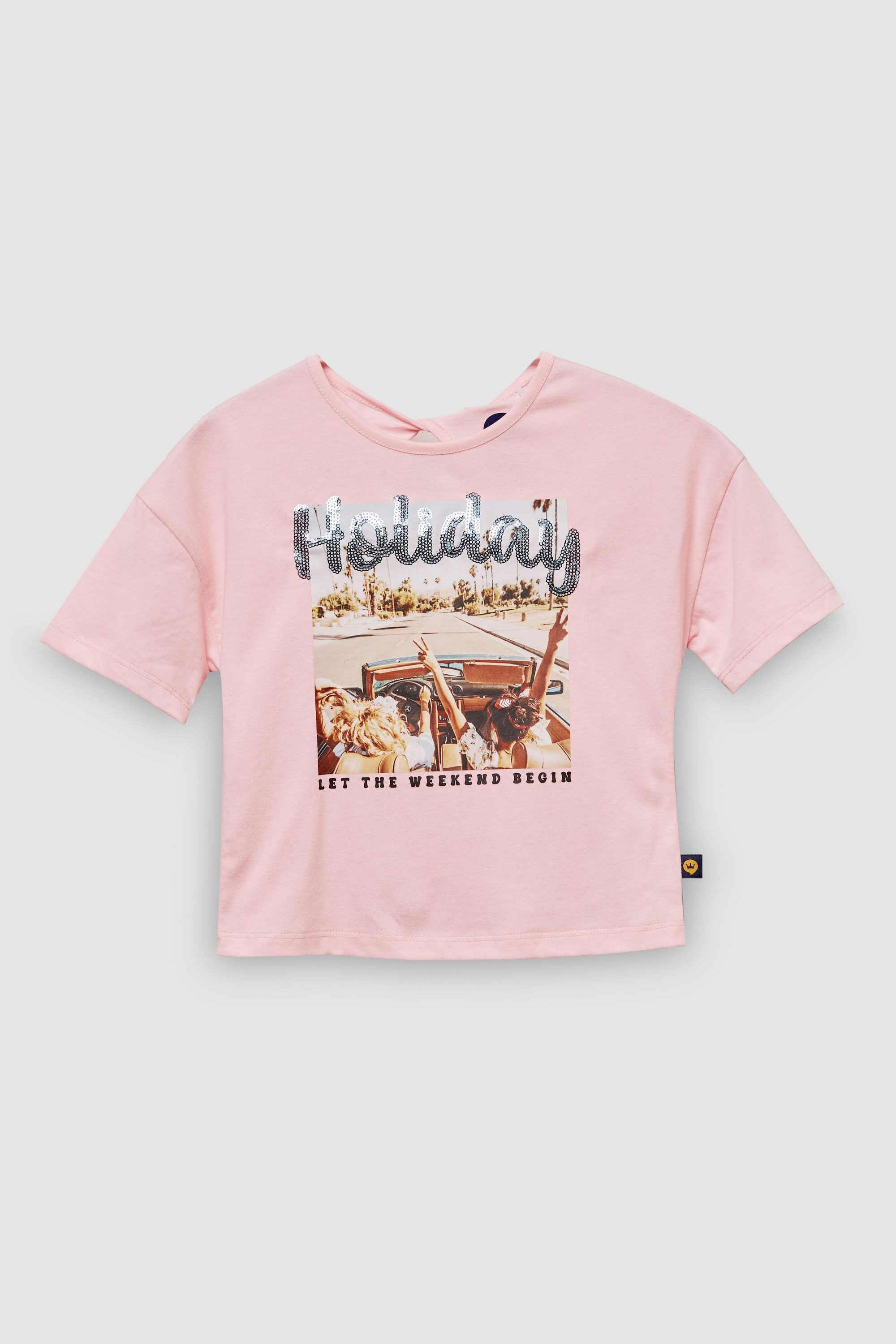 Graphic-Print-Blended-Fabric-Round-Neck-Girls-Top