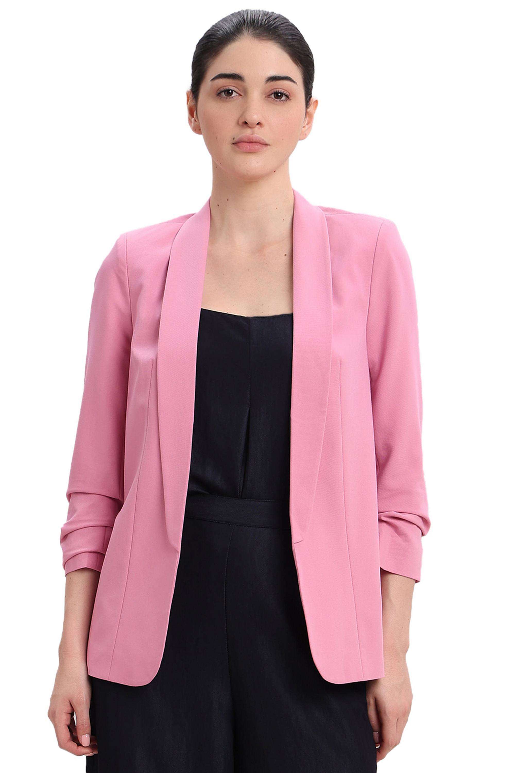 Solid-Polyester-V-Neck-Women-s-Blazer
