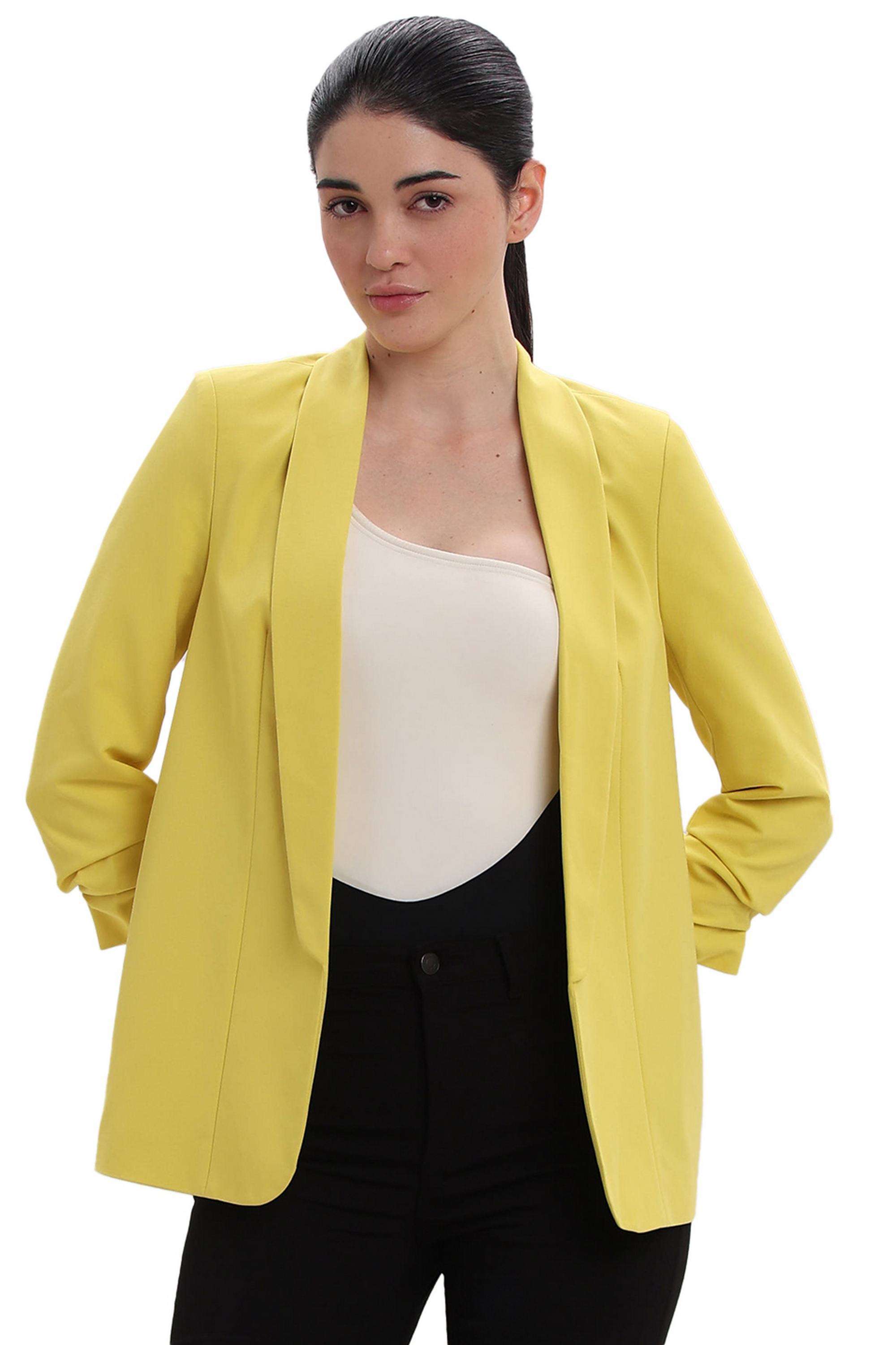 Solid-Polyester-V-Neck-Women-s-Blazer