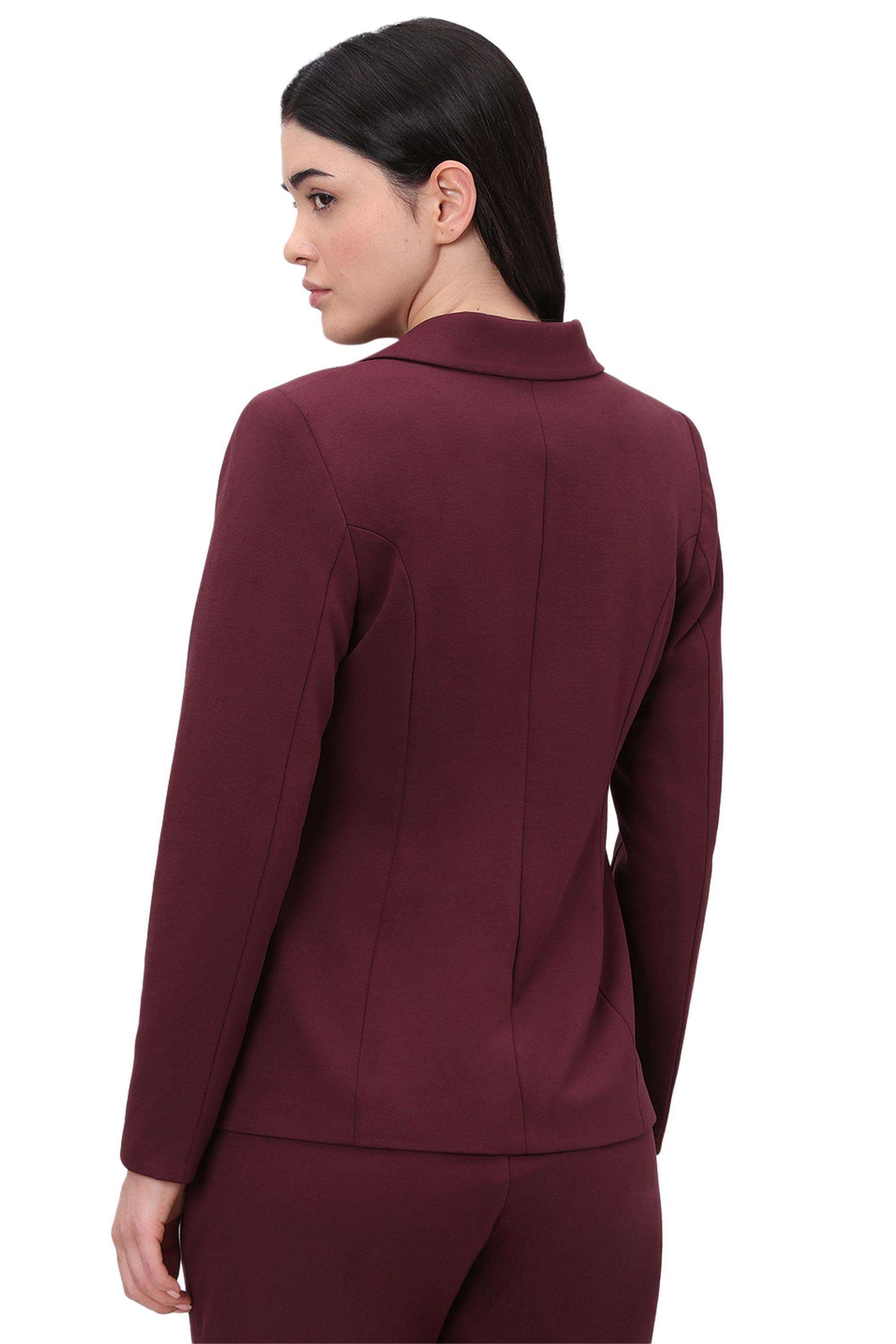 Solid-Polyester-V-Neck-Women-s-Blazer