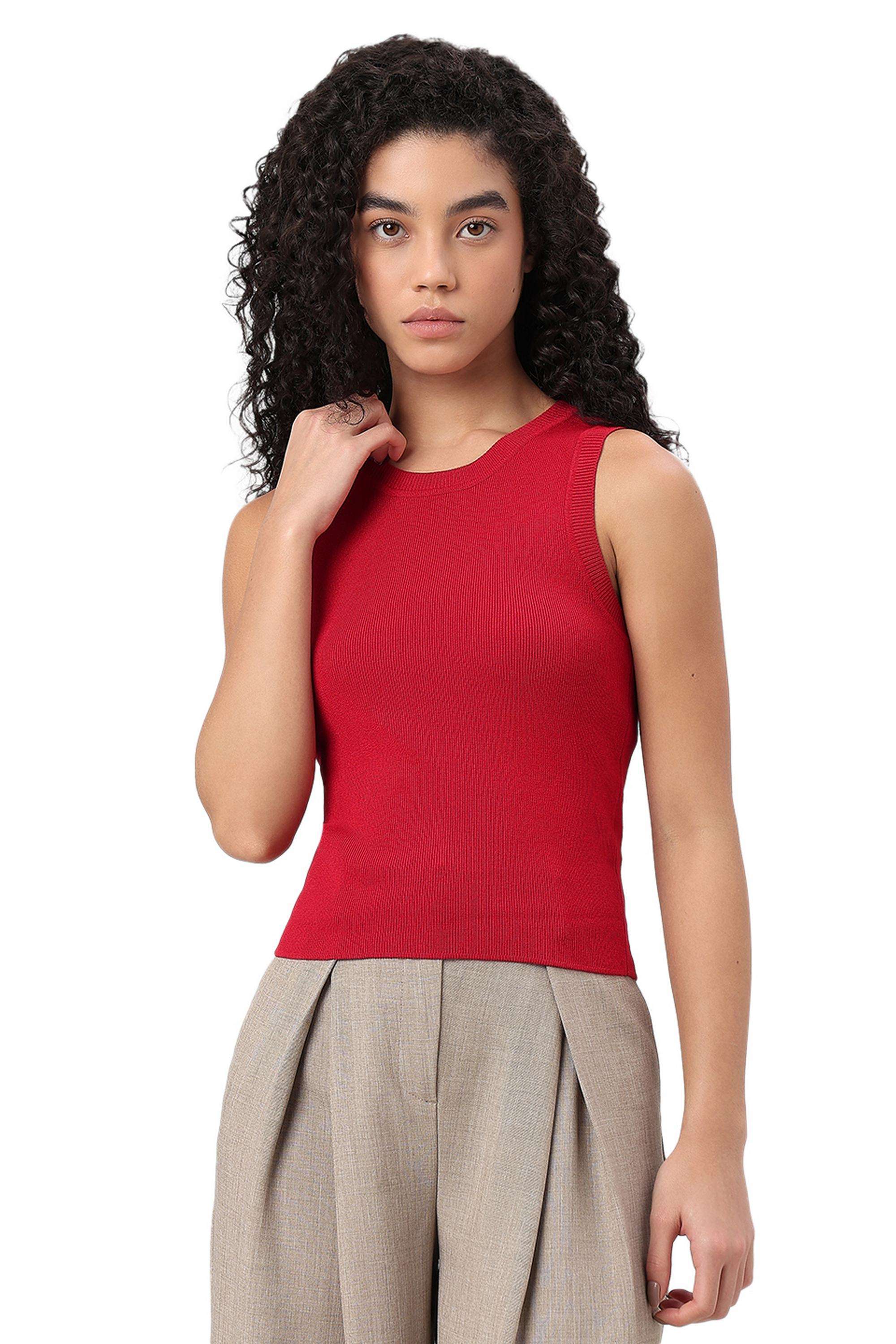 Solid-Viscose-Round-Neck-Women-s-Top