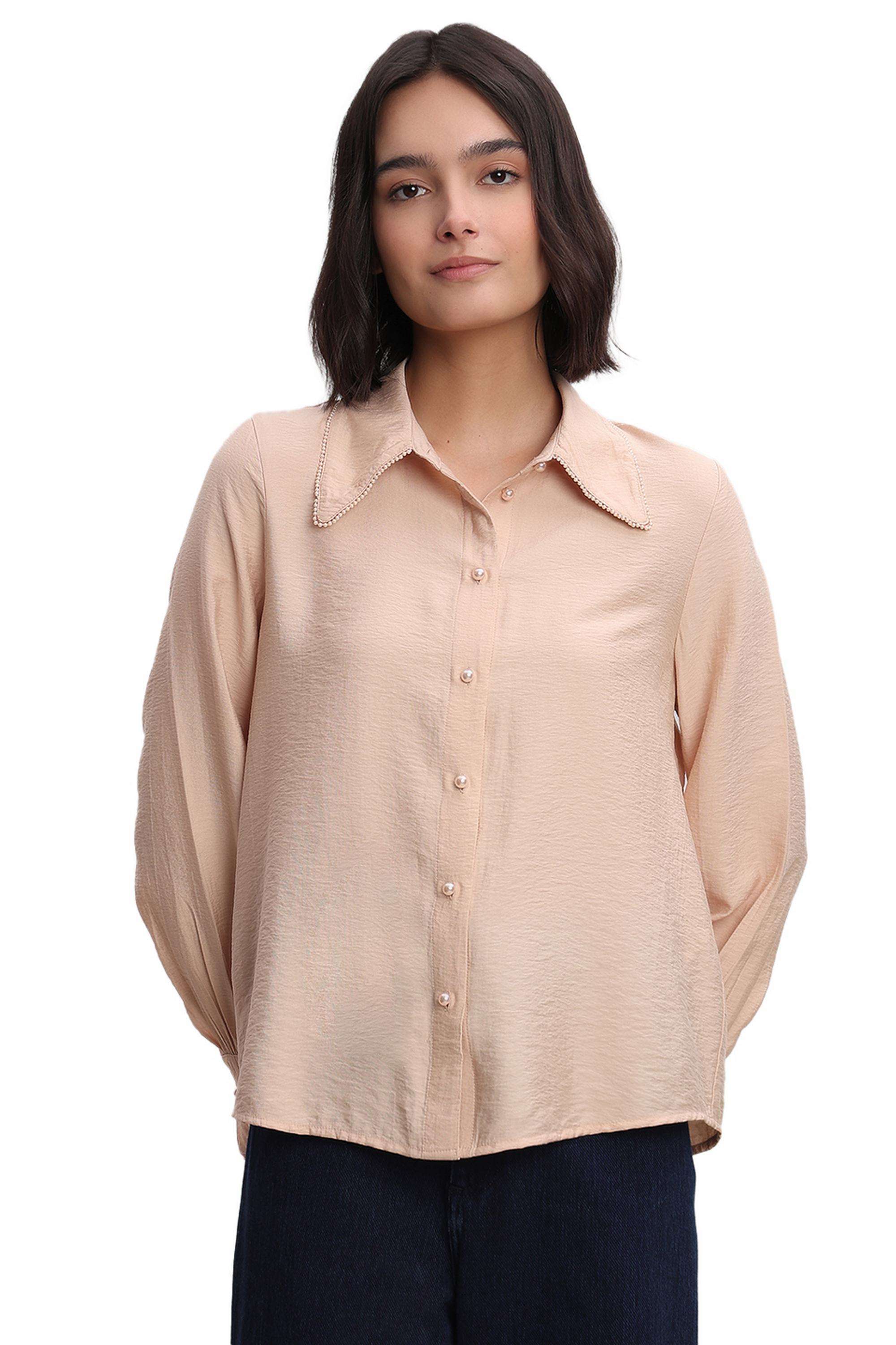Solid-Viscose-V-Neck-Women-s-Shirt