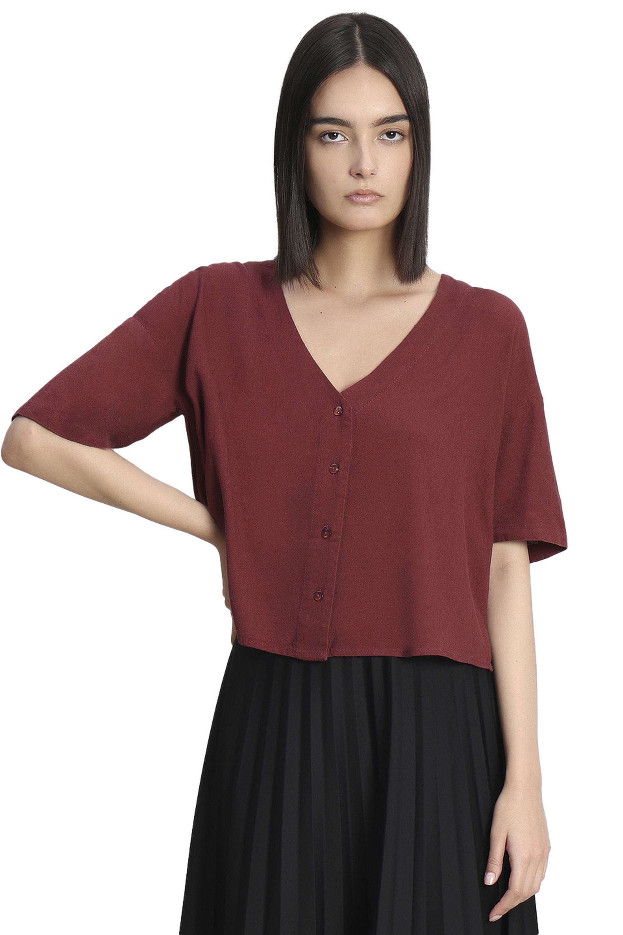 Printed-Viscose-V-Neck-Women-s-Shirt