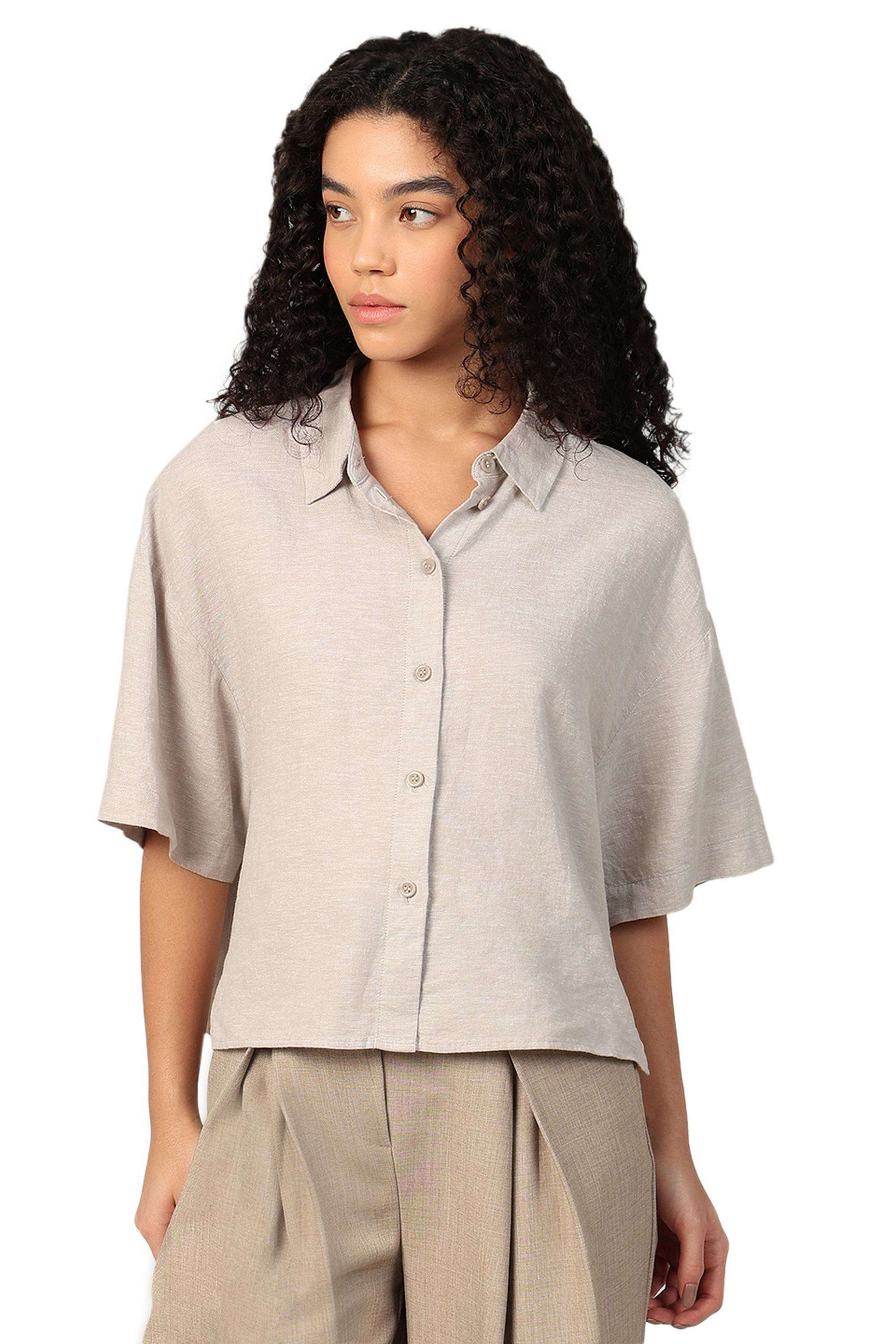 Solid-Linen-V-Neck-Women-s-Shirt