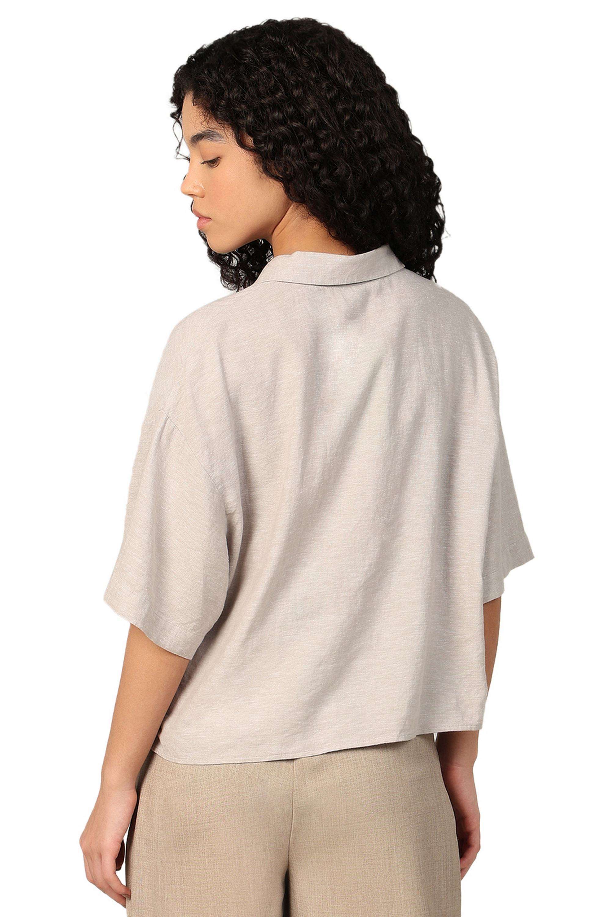 Solid-Linen-V-Neck-Women-s-Shirt