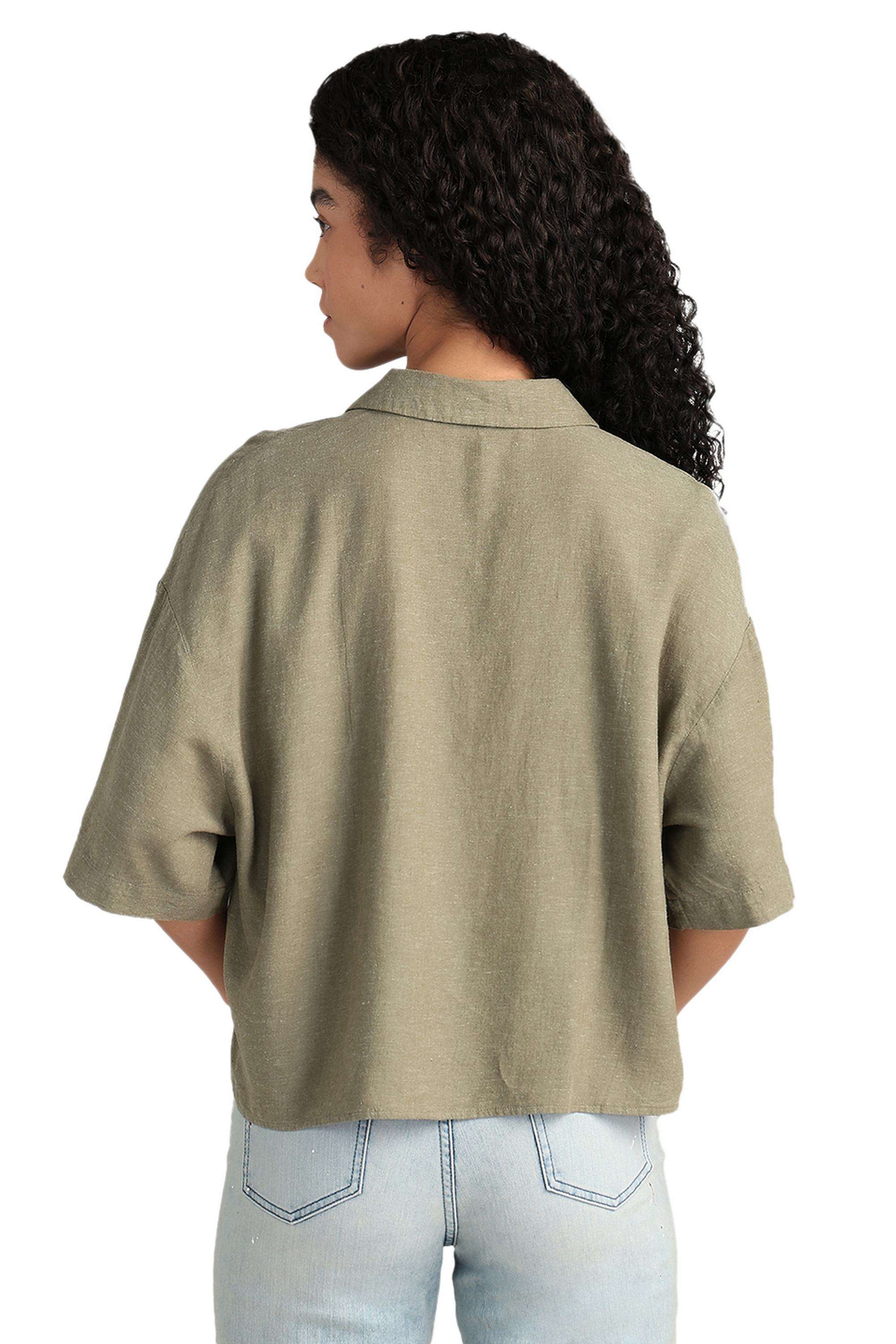 Solid-Linen-V-Neck-Women-s-Shirt