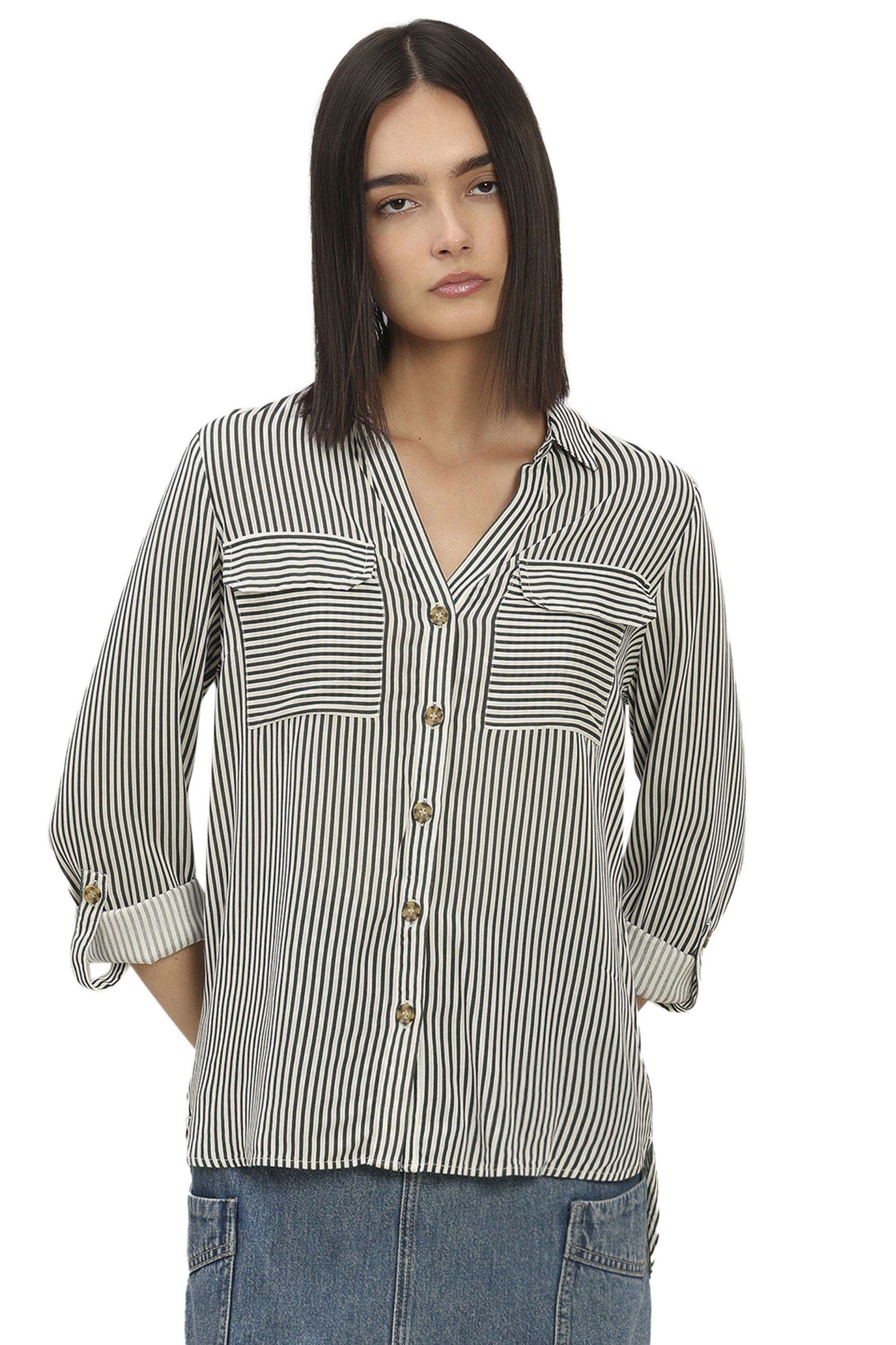 Printed-Viscose-V-Neck-Women-s-Shirt