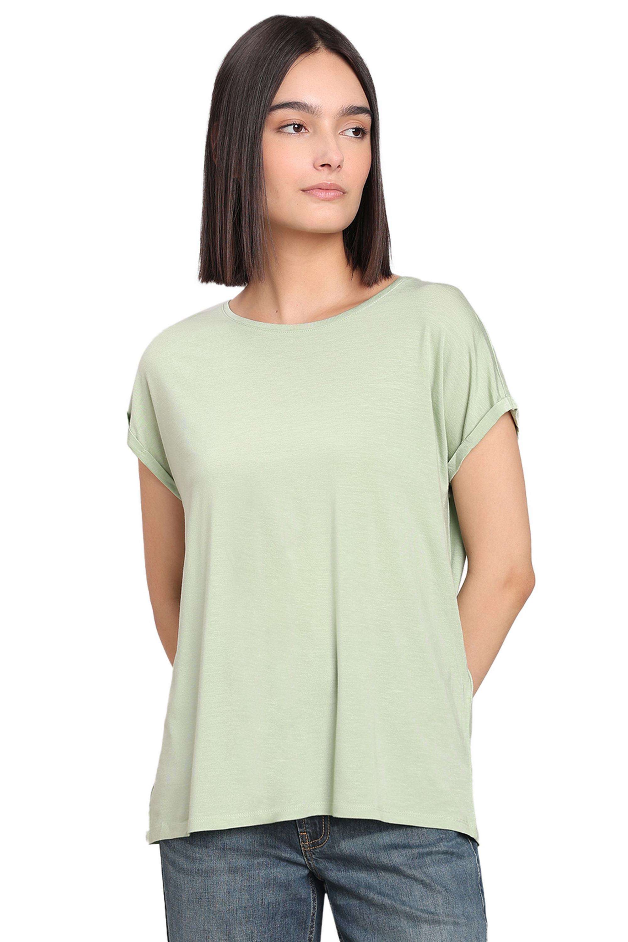 Solid-Blended-Fabric-Women-s-T-Shirt