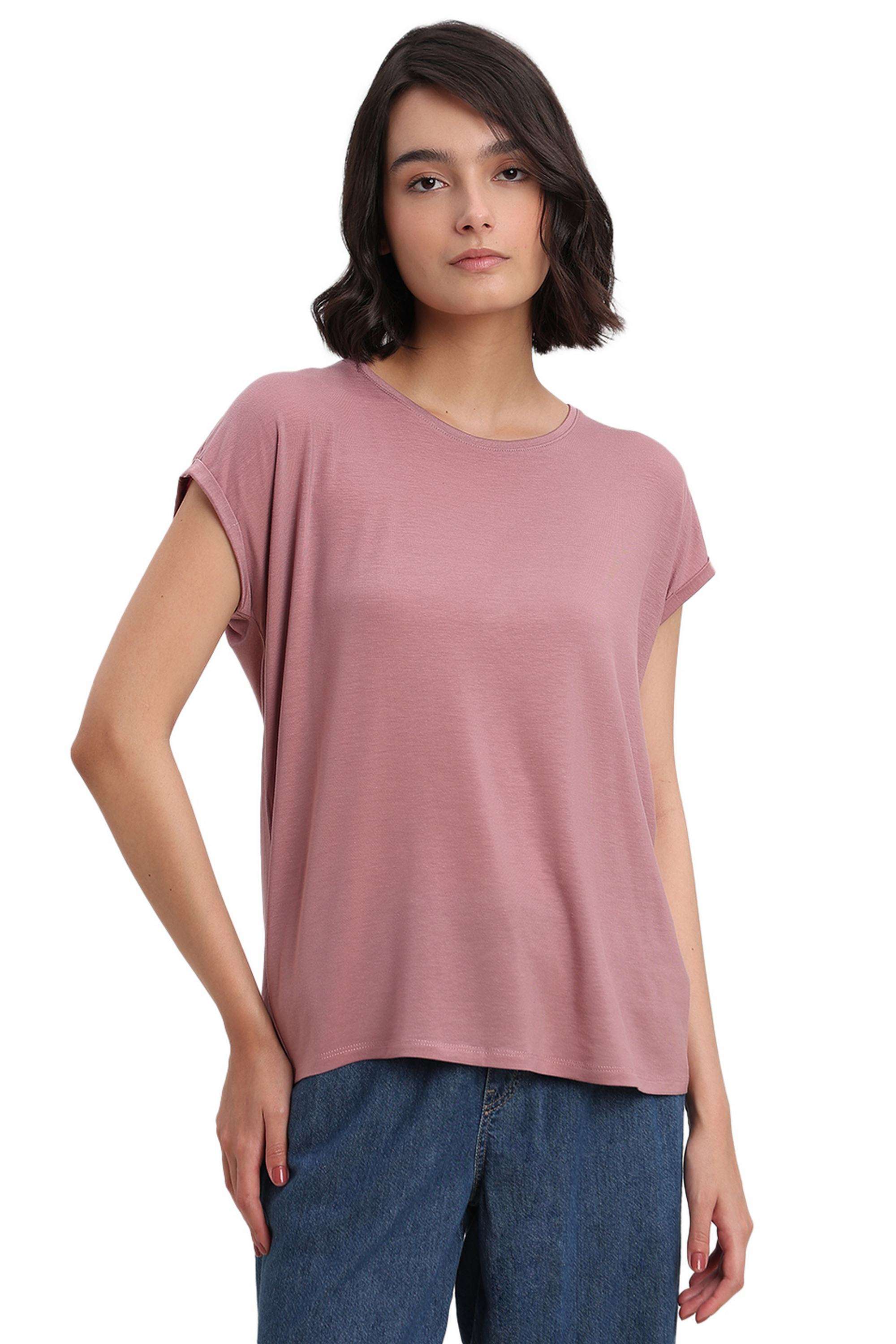 Solid-Blended-Fabric-Women-s-T-Shirt