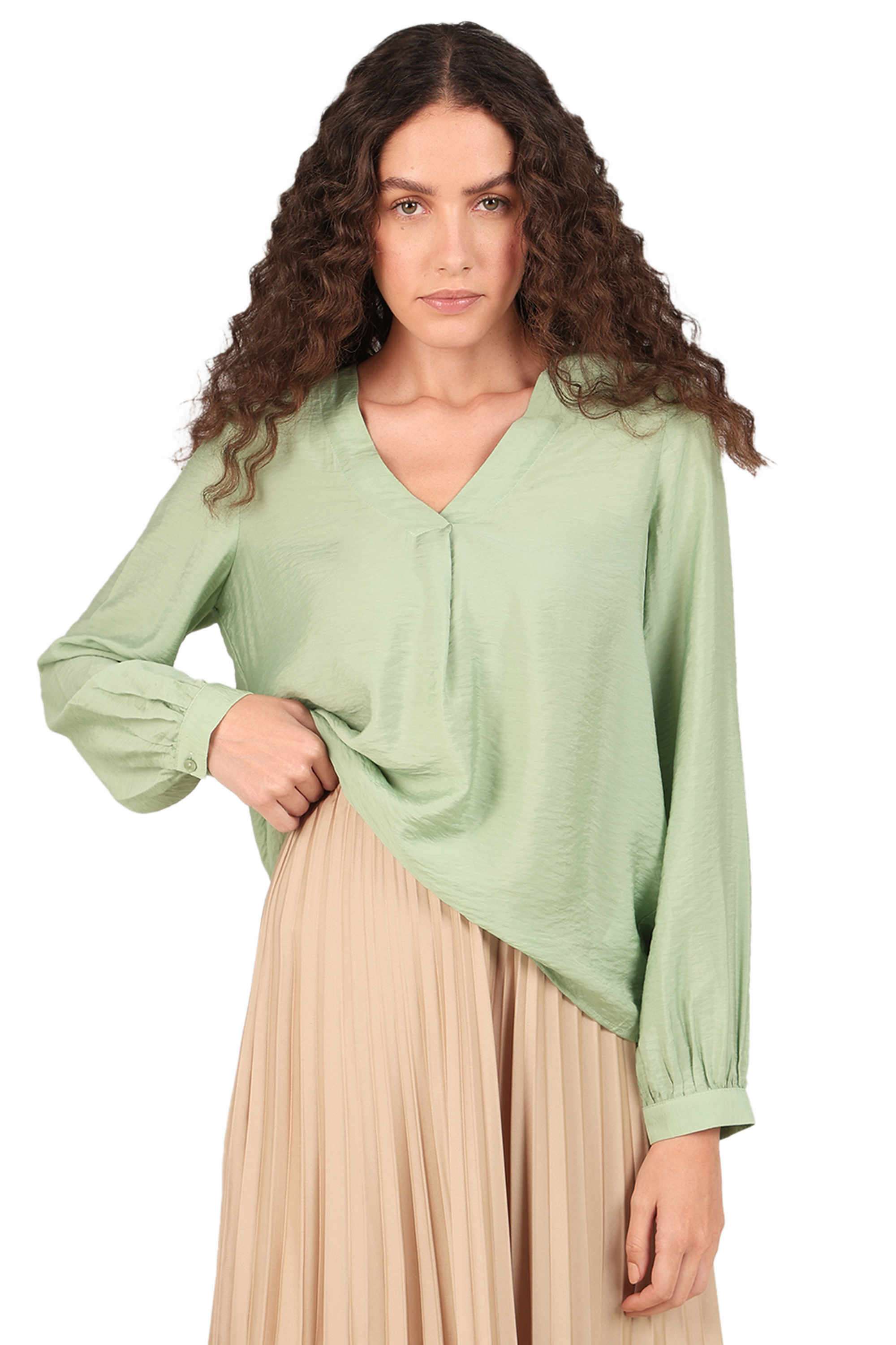 Solid-Viscose-V-Neck-Women-s-Top