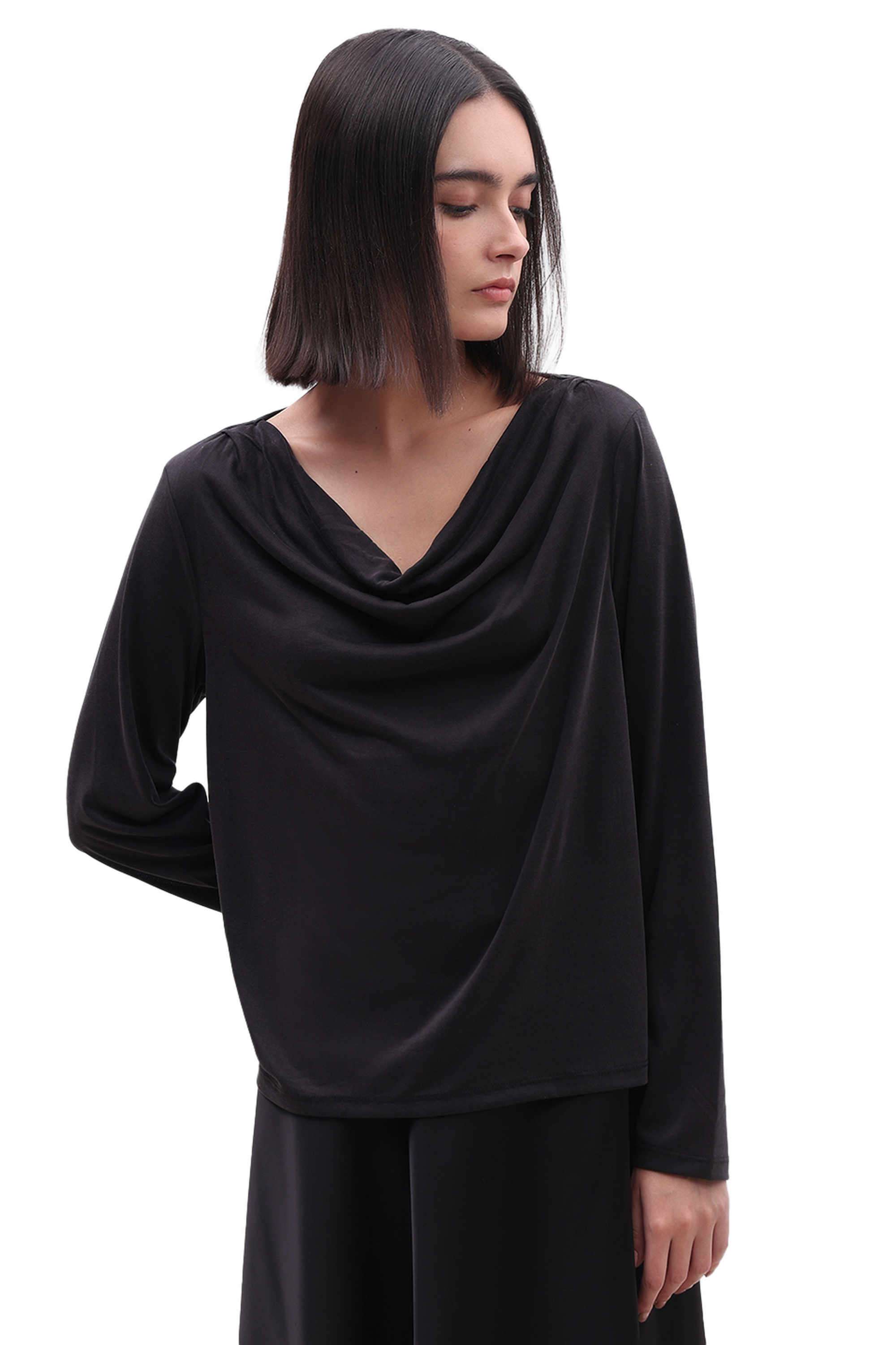 Solid-Viscose-V-Neck-Women-s-Top