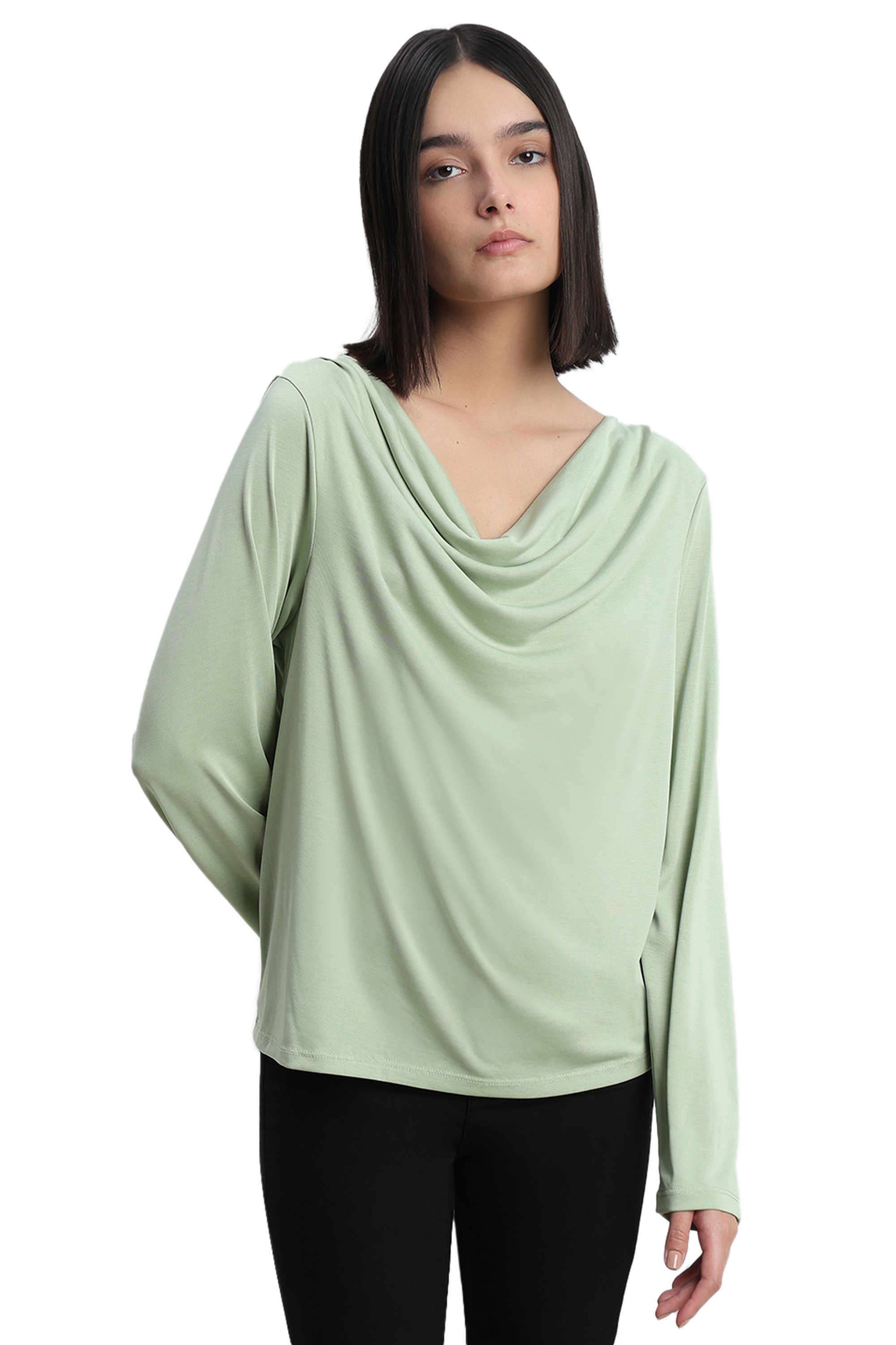 Solid-Viscose-V-Neck-Women-s-Top