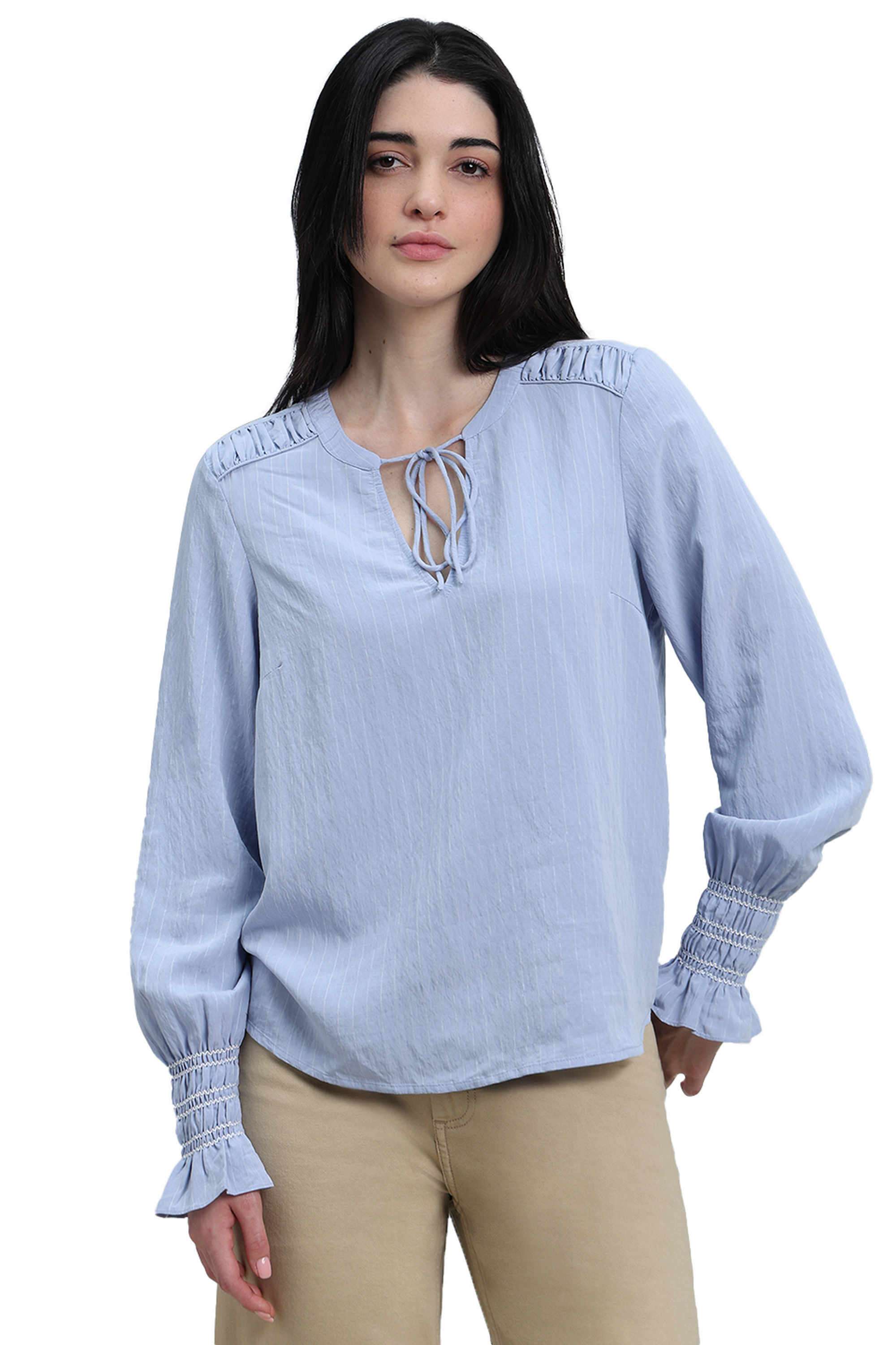 Solid-Viscose-V-Neck-Women-s-Top