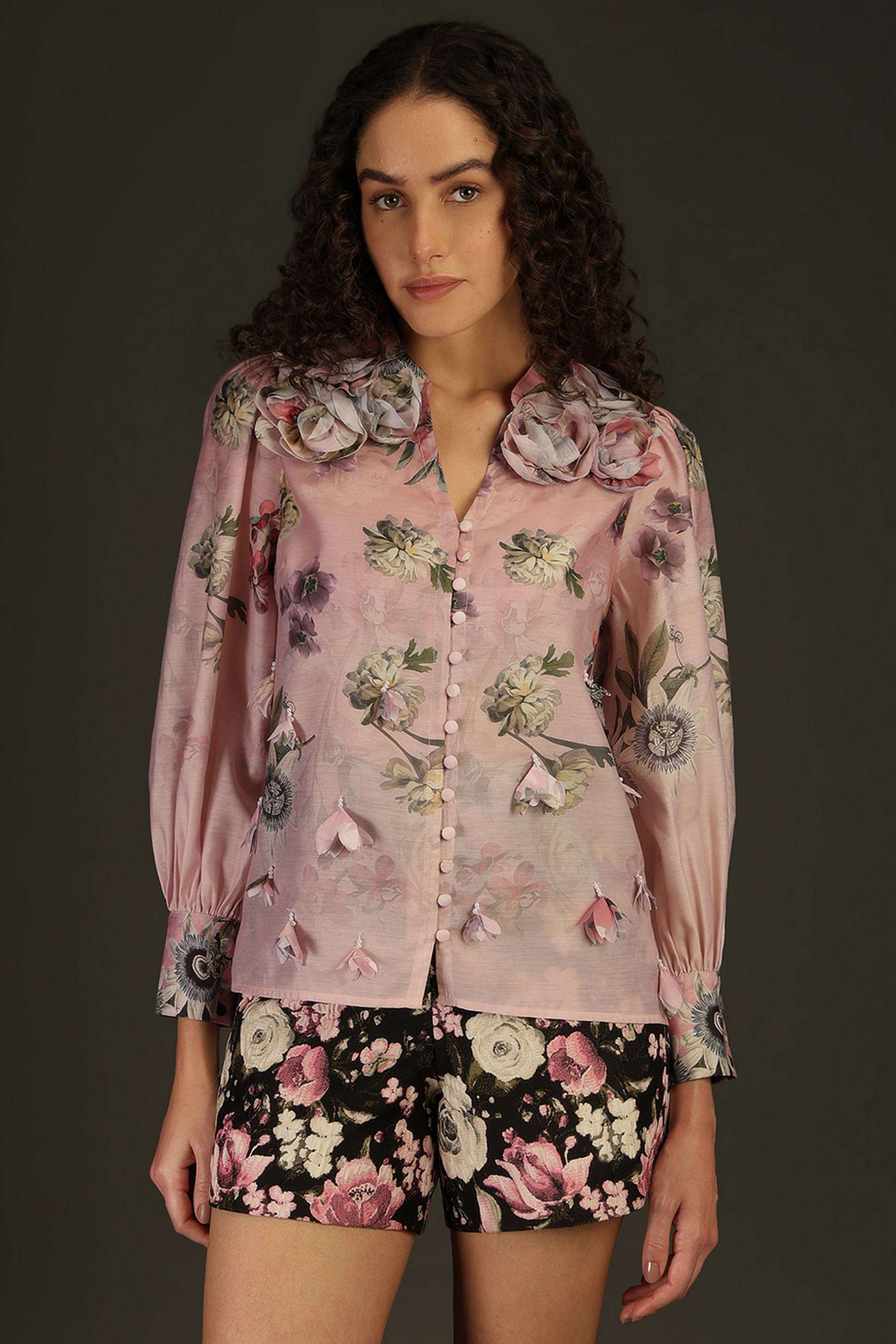 Printed-Viscose-V-Neck-Women-s-Shirt