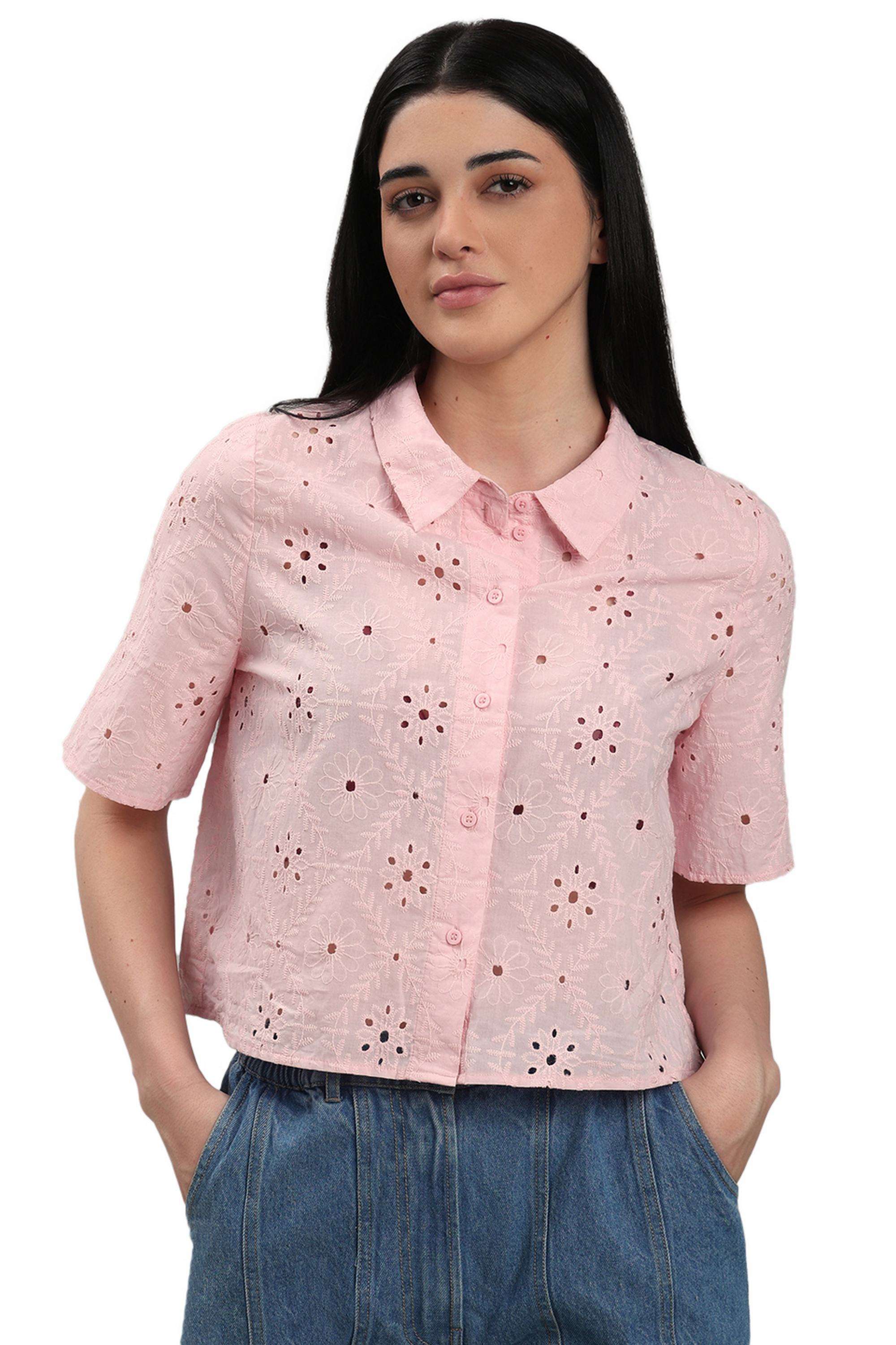 Solid-Cotton-V-Neck-Women-s-Shirt