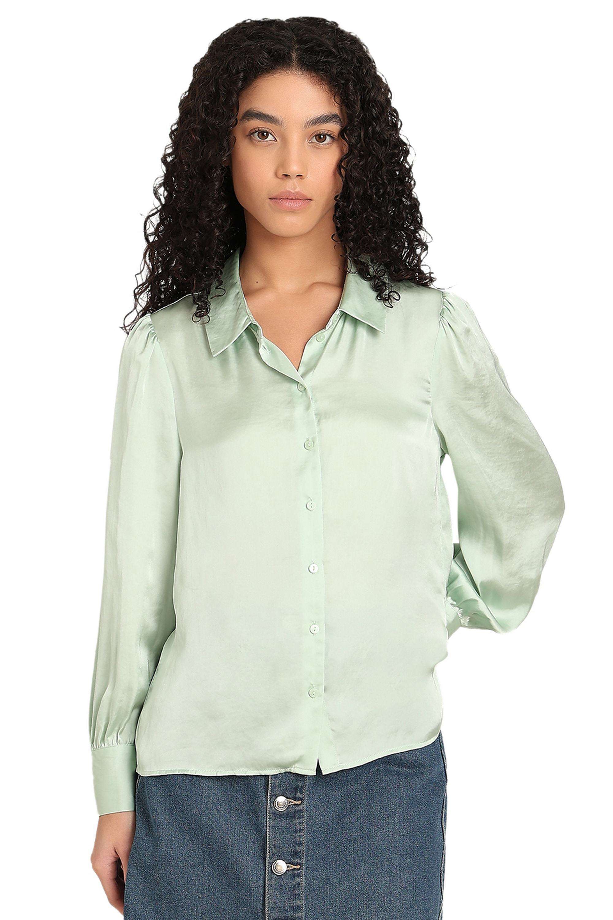 Solid-Polyester-V-Neck-Women-s-Shirt