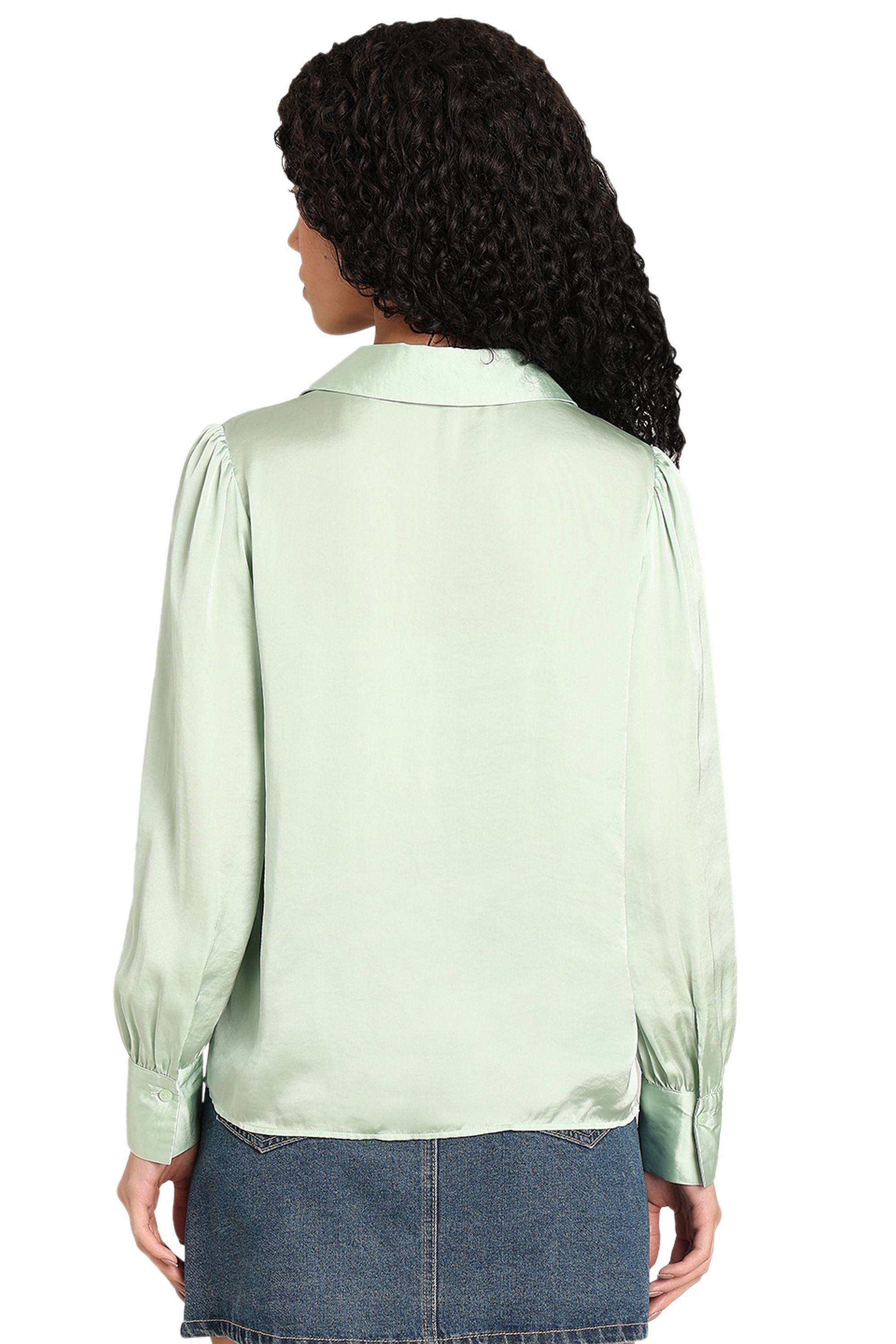 Solid-Polyester-V-Neck-Women-s-Shirt