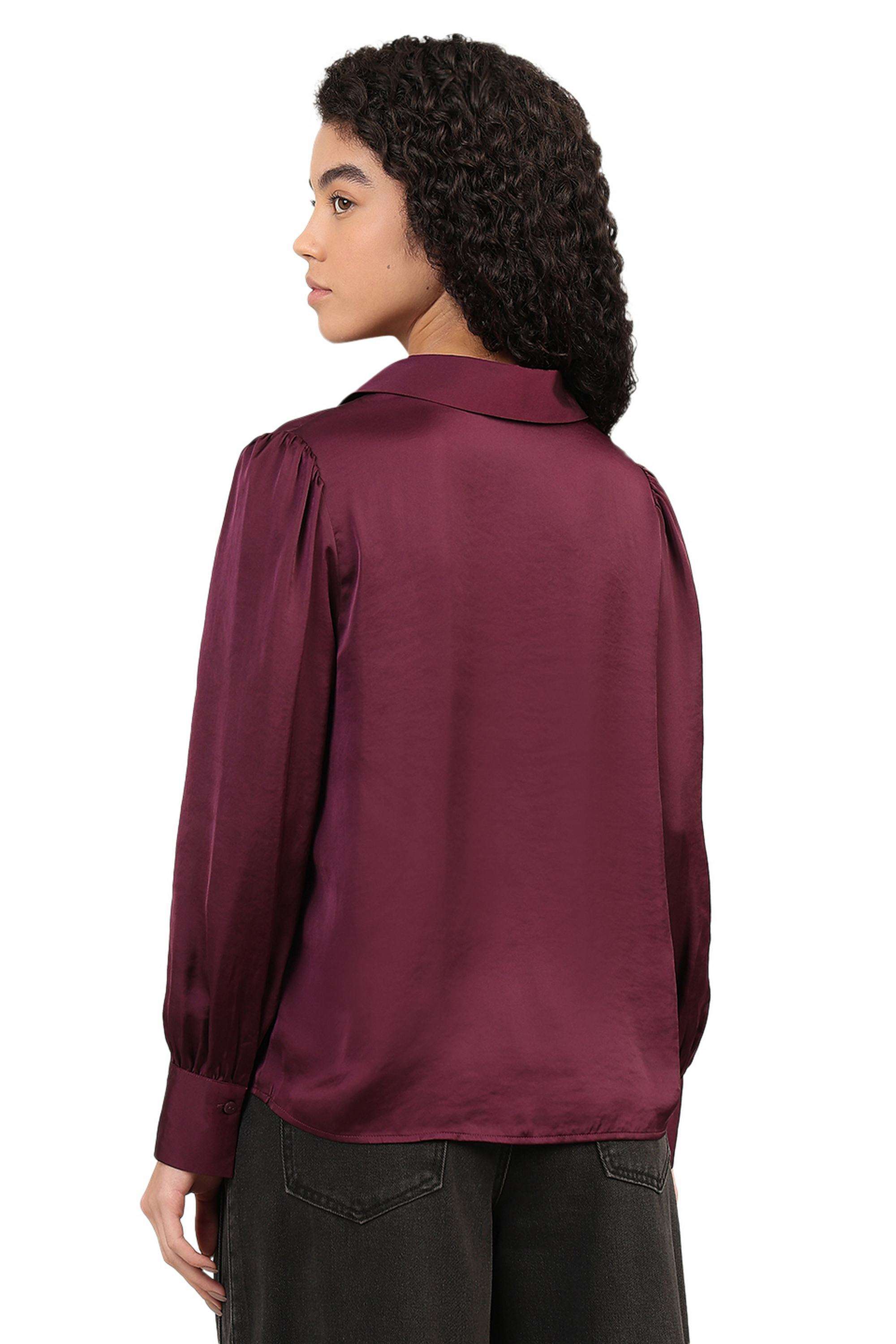 Solid-Polyester-V-Neck-Women-s-Shirt
