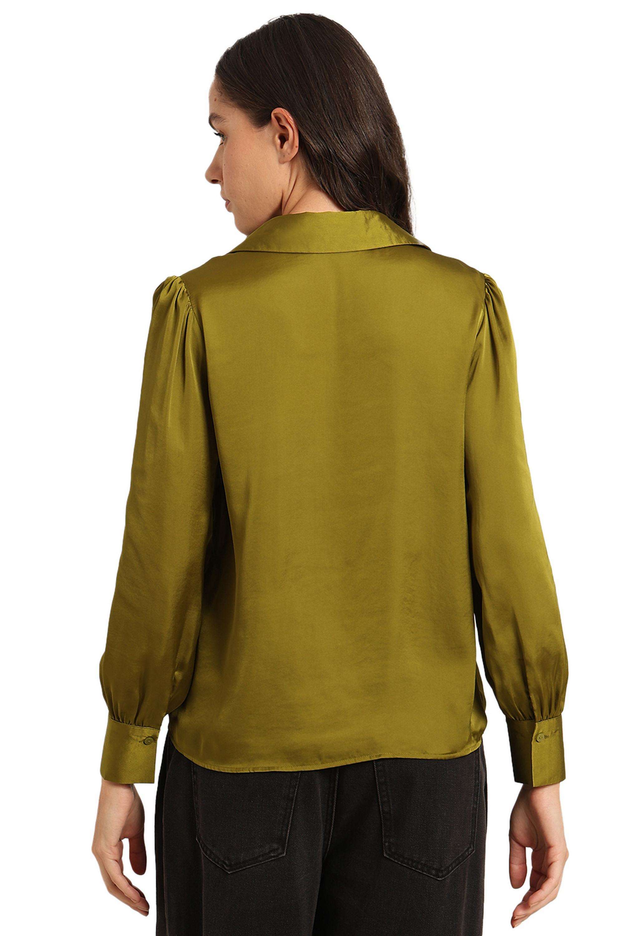 Solid-Polyester-V-Neck-Women-s-Shirt