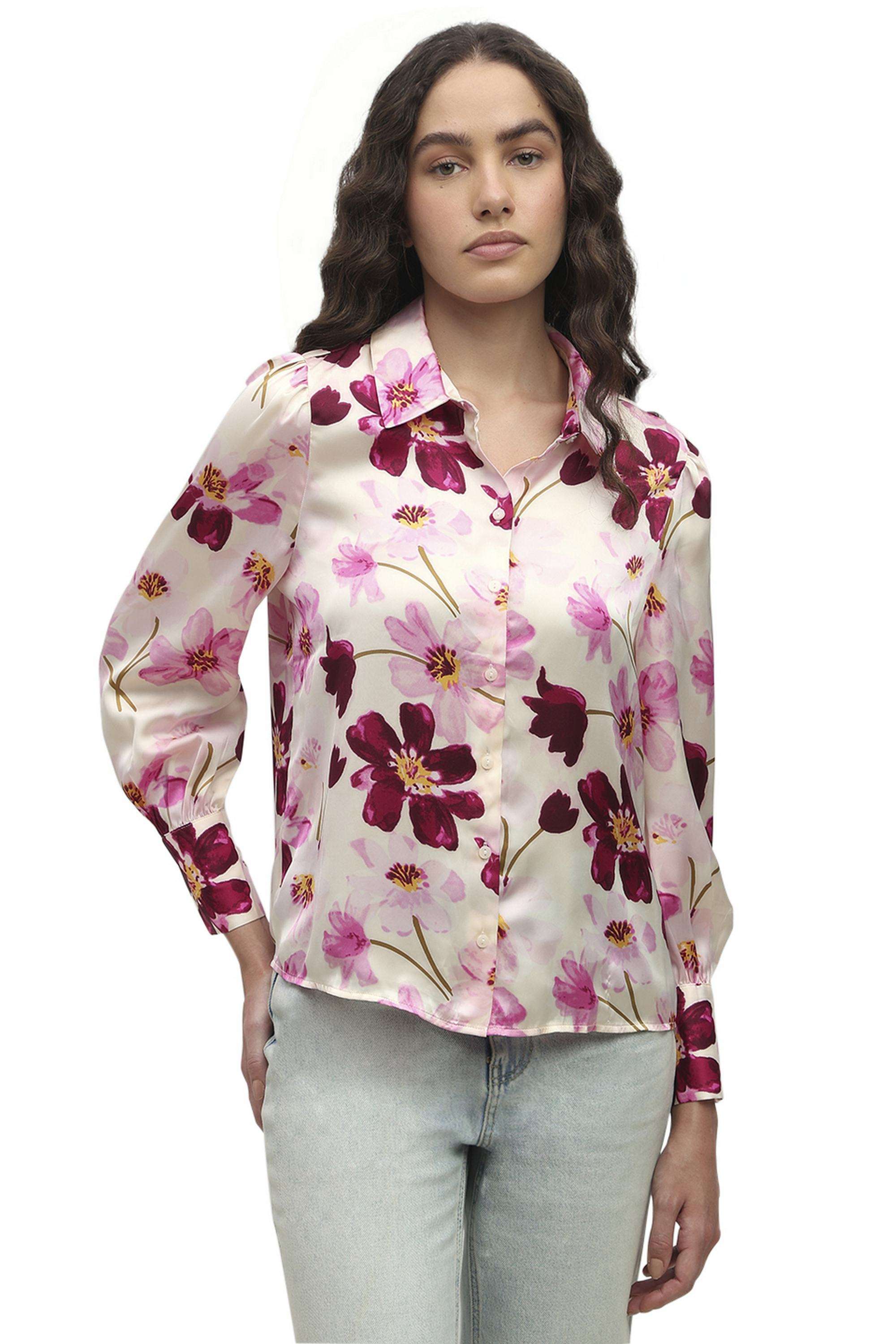 Printed-Polyester-V-Neck-Women-s-Shirt