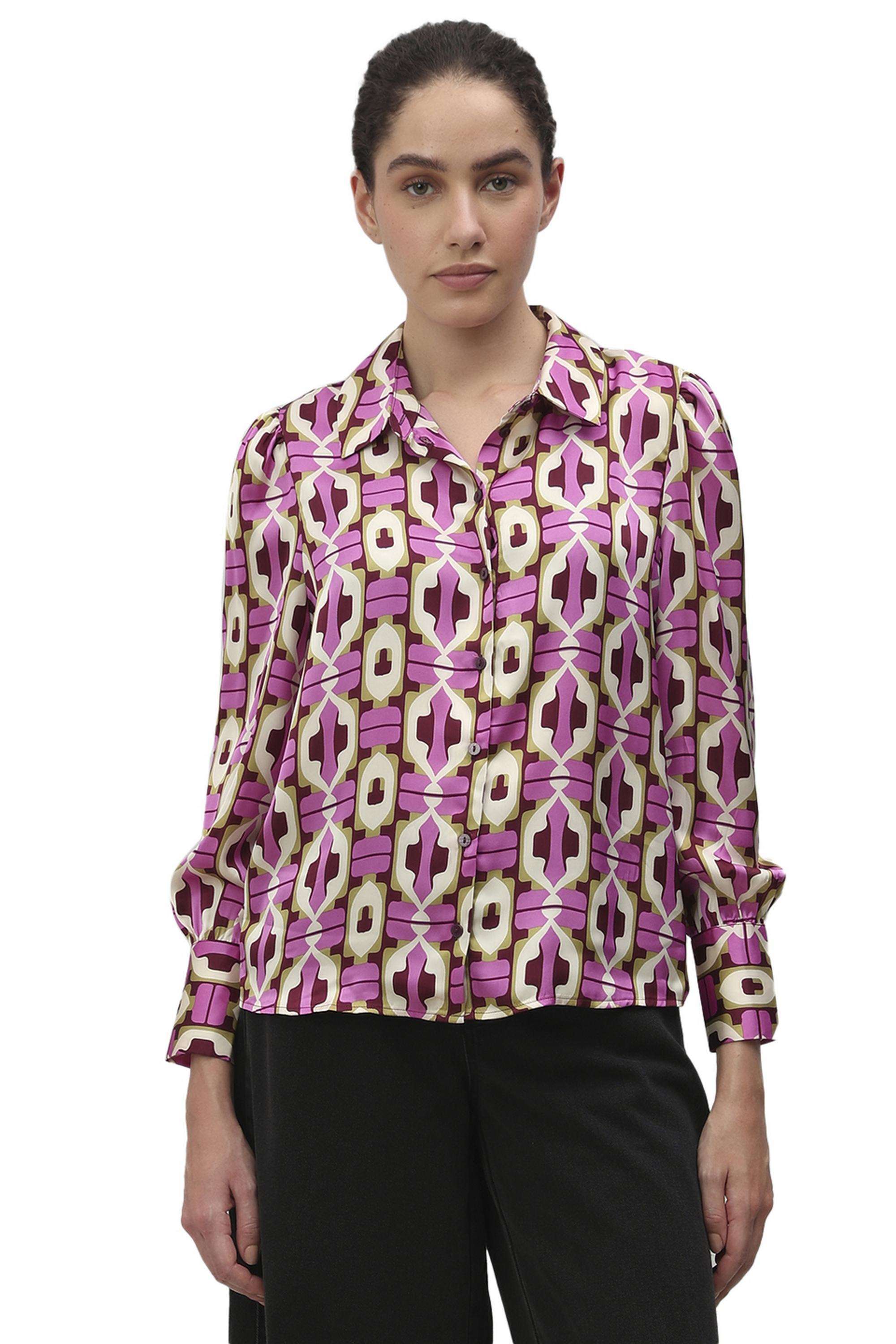 Printed-Polyester-V-Neck-Women-s-Shirt
