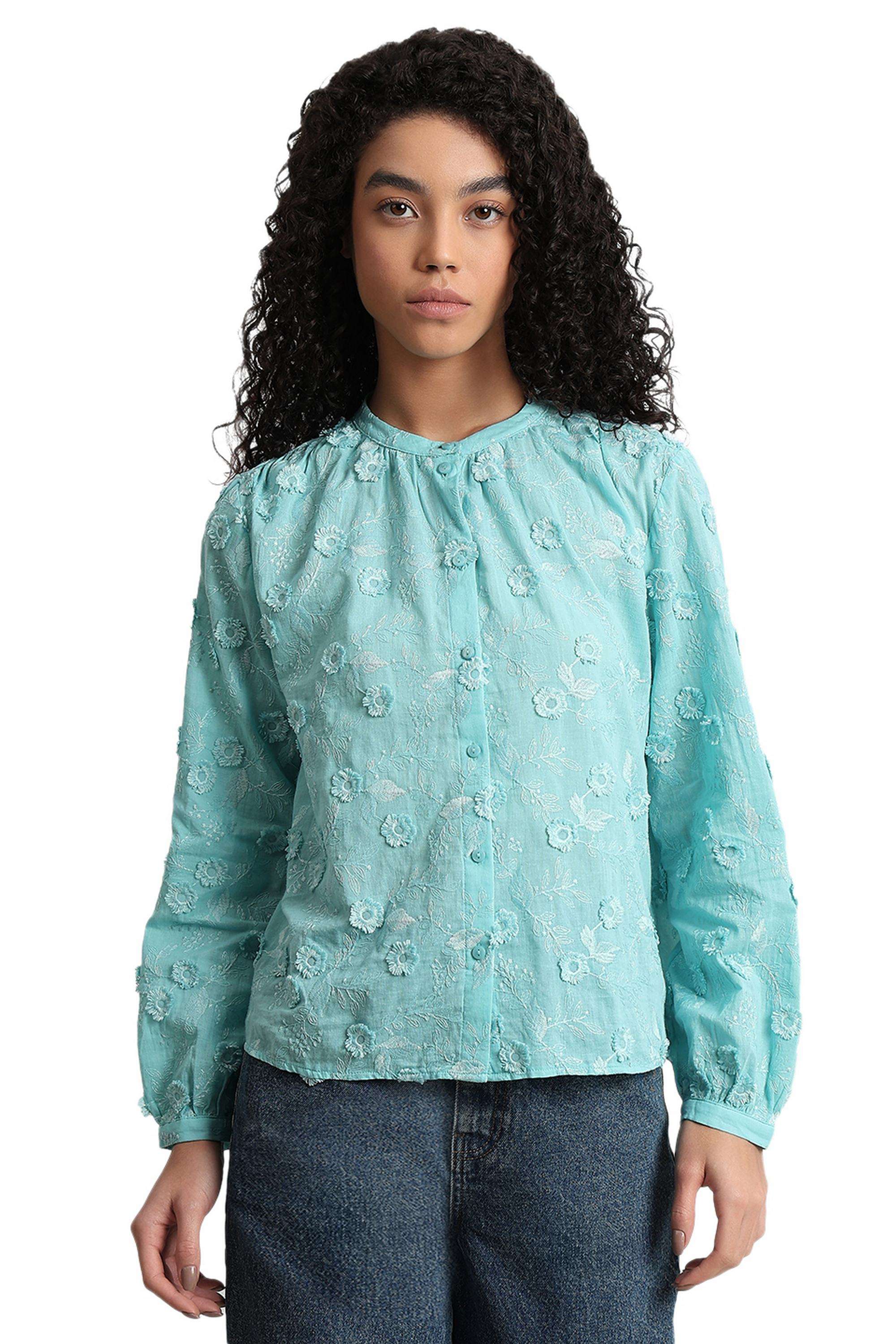Self-Design-Cotton-V-Neck-Women-s-Shirt