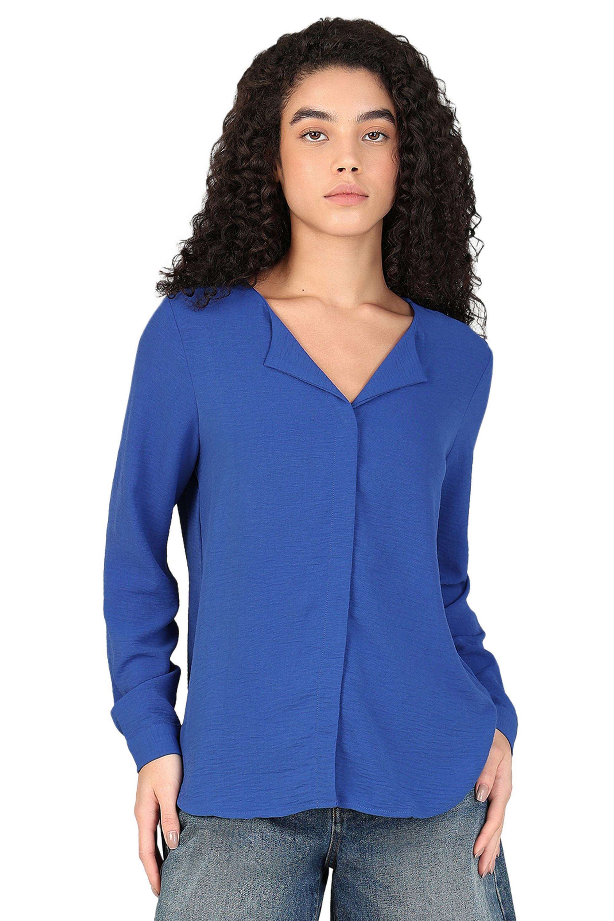 Solid-Blended-Fabric-Women-s-Casual-Wear-Shirt