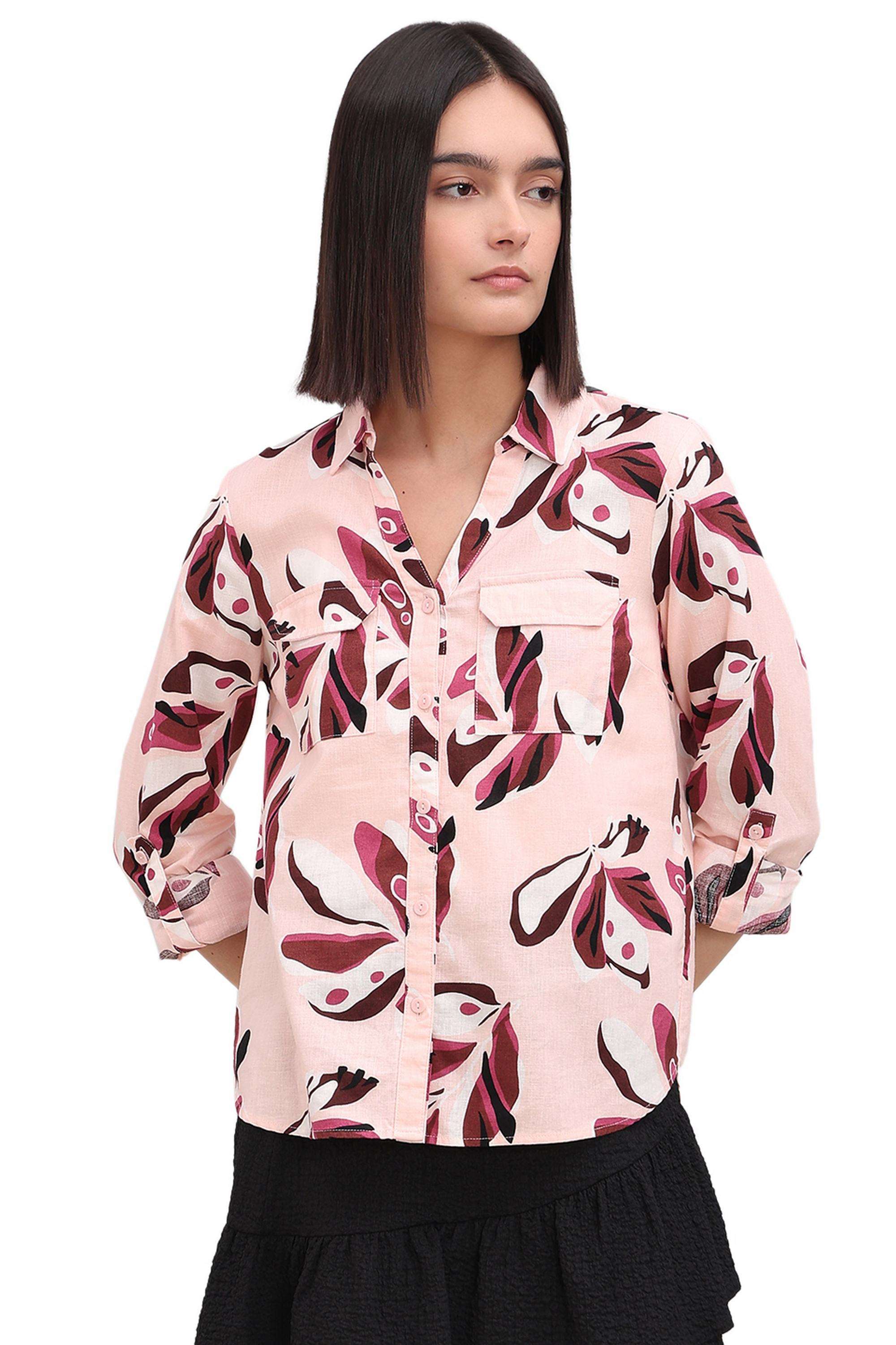 Printed-Linen-V-Neck-Women-s-Shirt