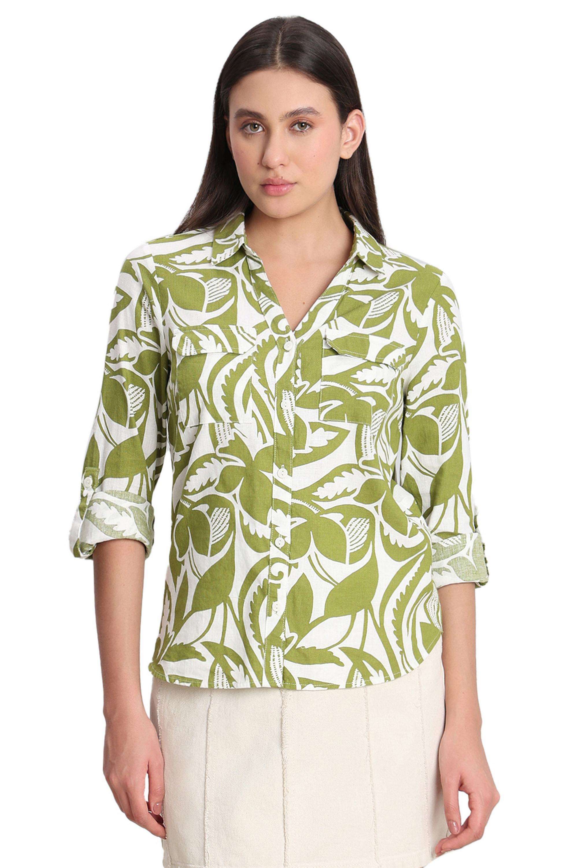 Printed-Linen-V-Neck-Women-s-Shirt