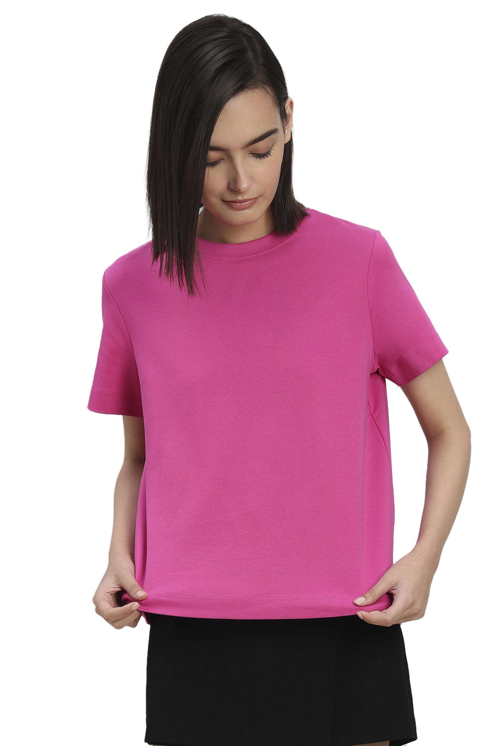 Solid-Cotton-Round-Neck-Women-s-T-Shirt