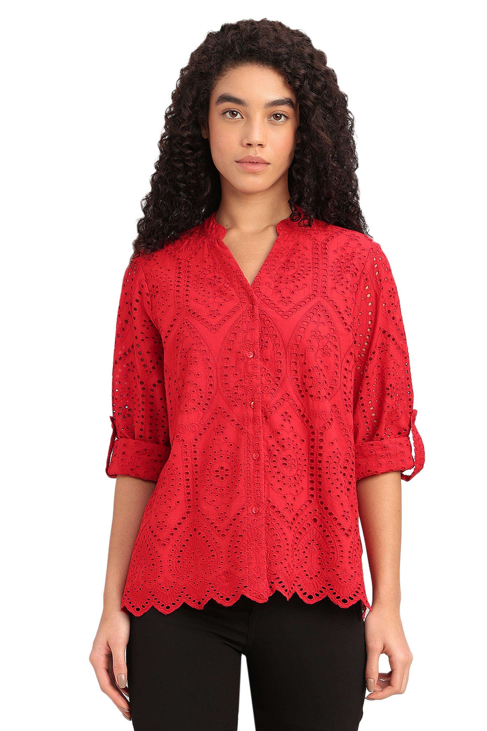 Printed-Cotton-V-Neck-Women-s-Shirt