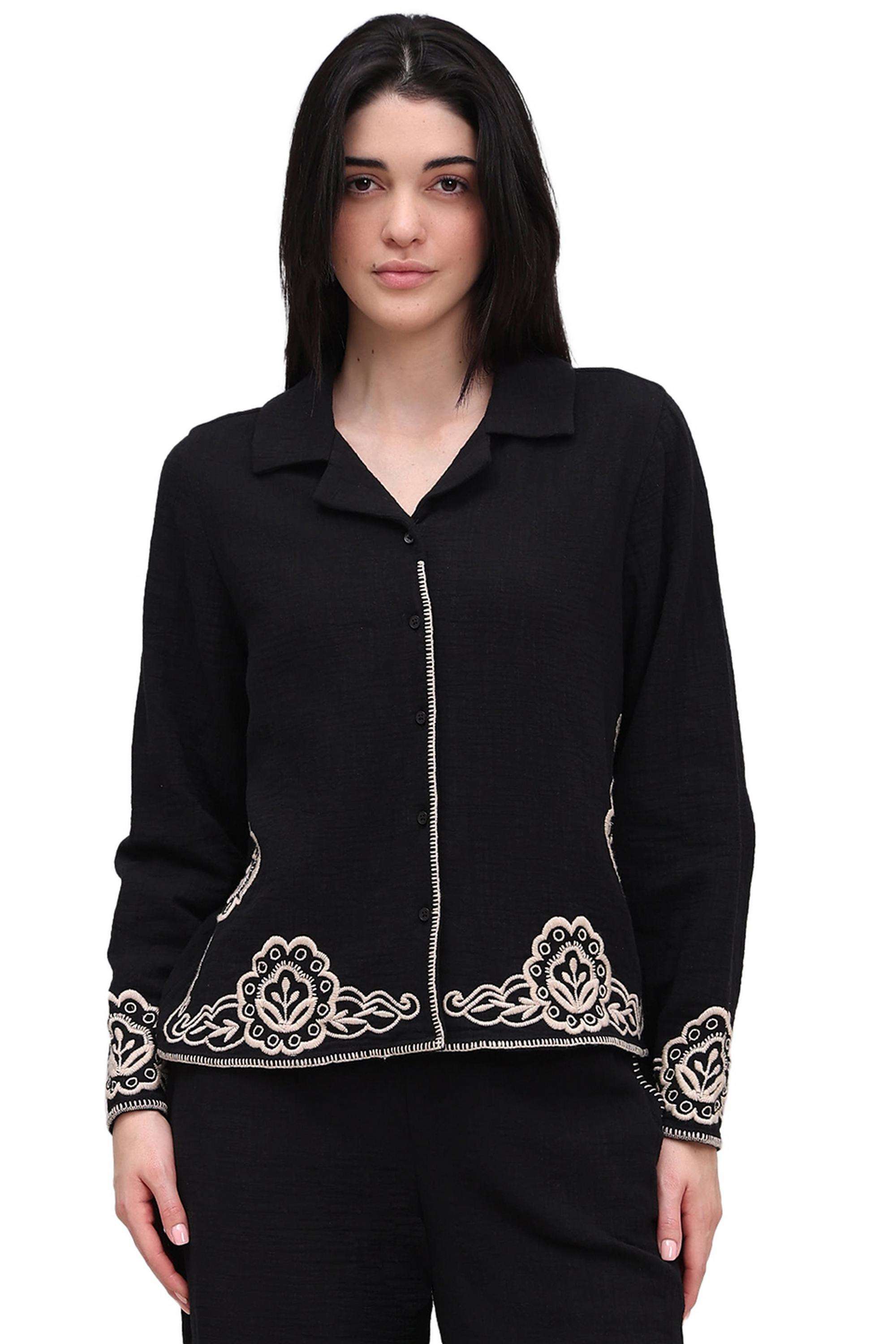 Solid-Cotton-V-Neck-Women-s-Shirt