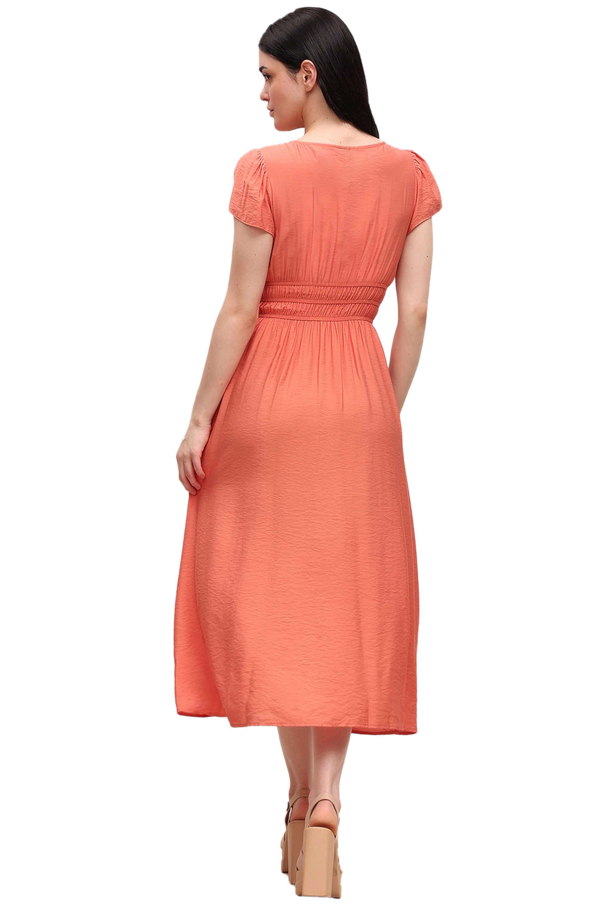 Solid-Viscose-V-Neck-Women-s-Dress