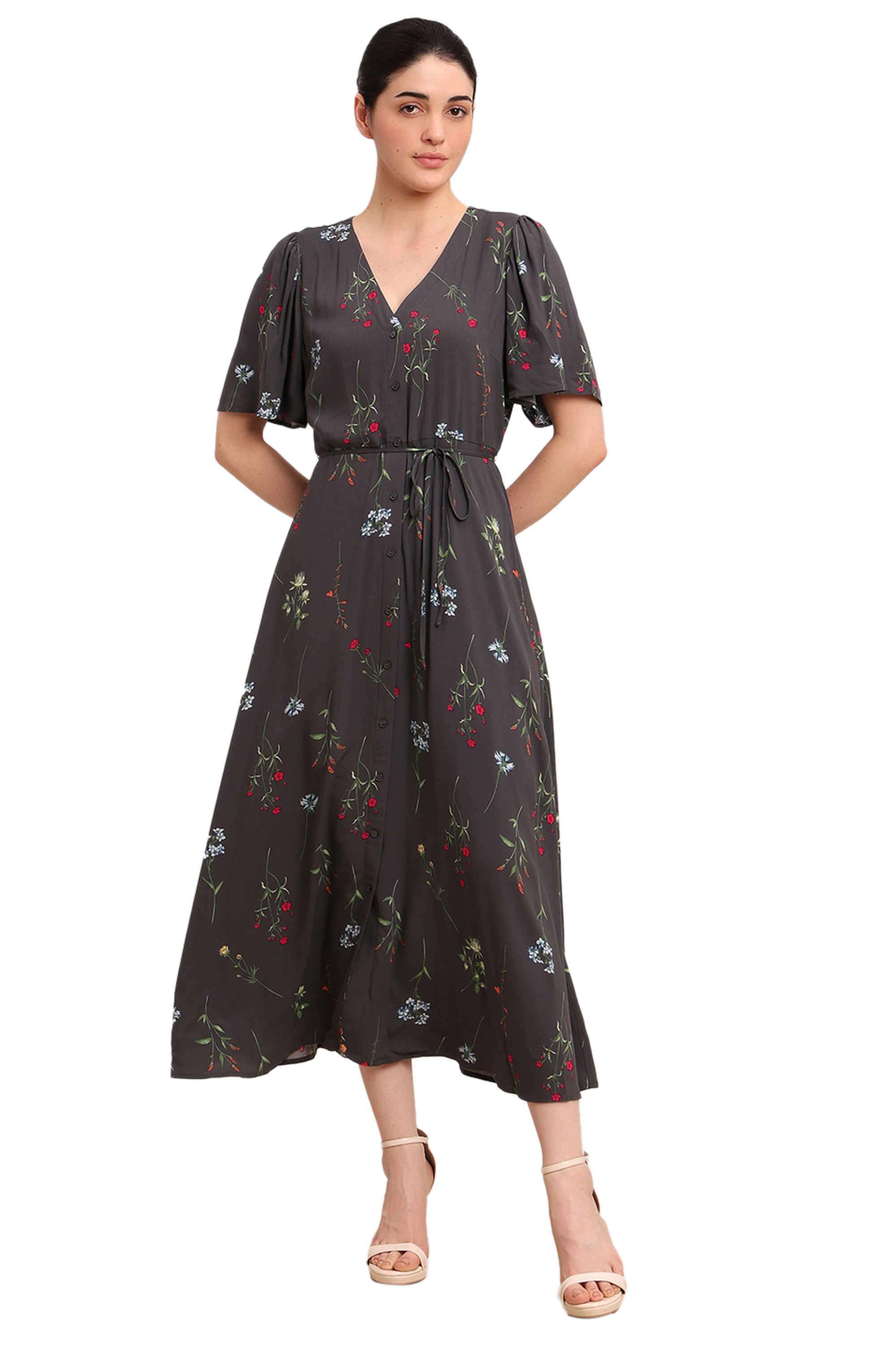 Printed-Viscose-V-Neck-Women-s-Dress