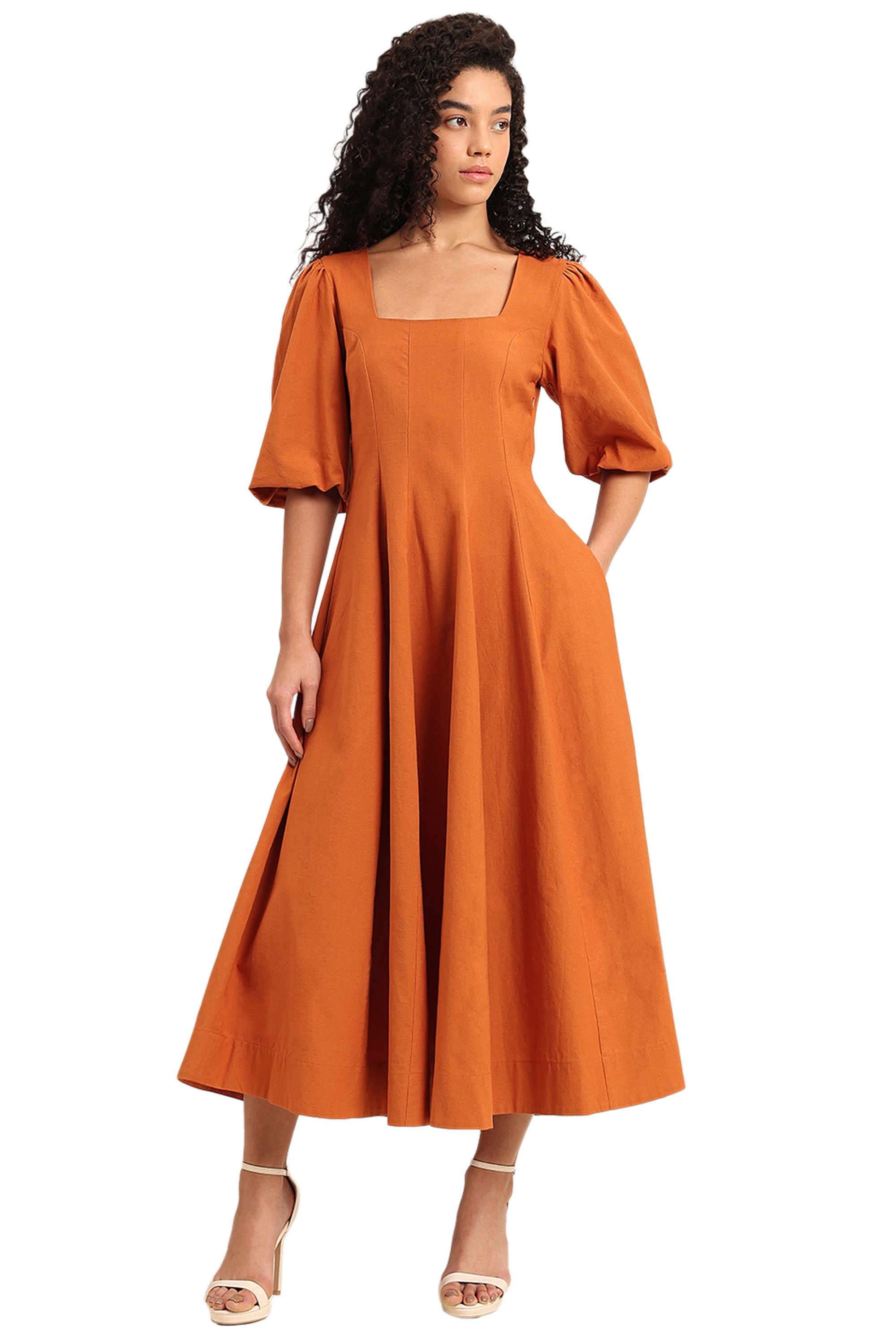 Solid-Cotton-V-Neck-Women-s-Dress