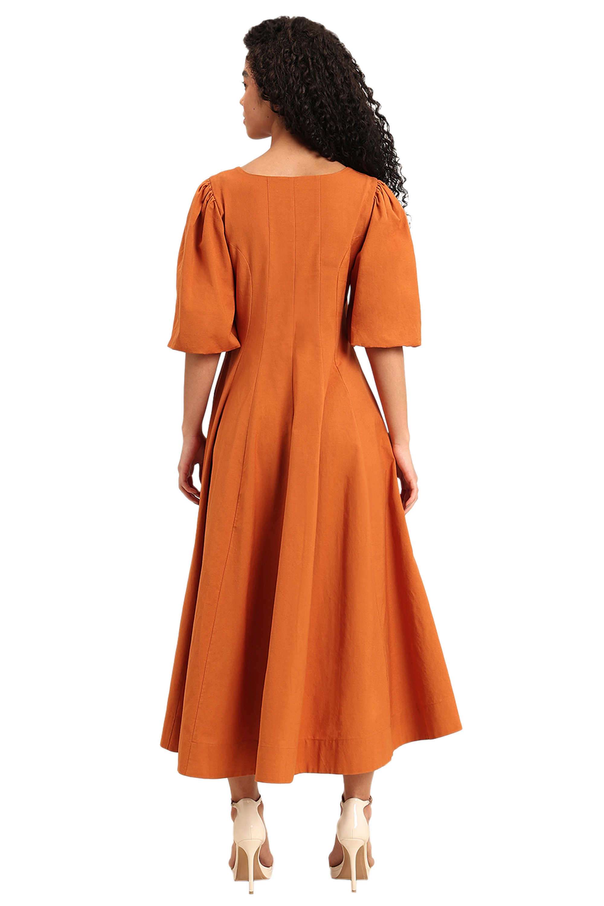 Solid-Cotton-V-Neck-Women-s-Dress