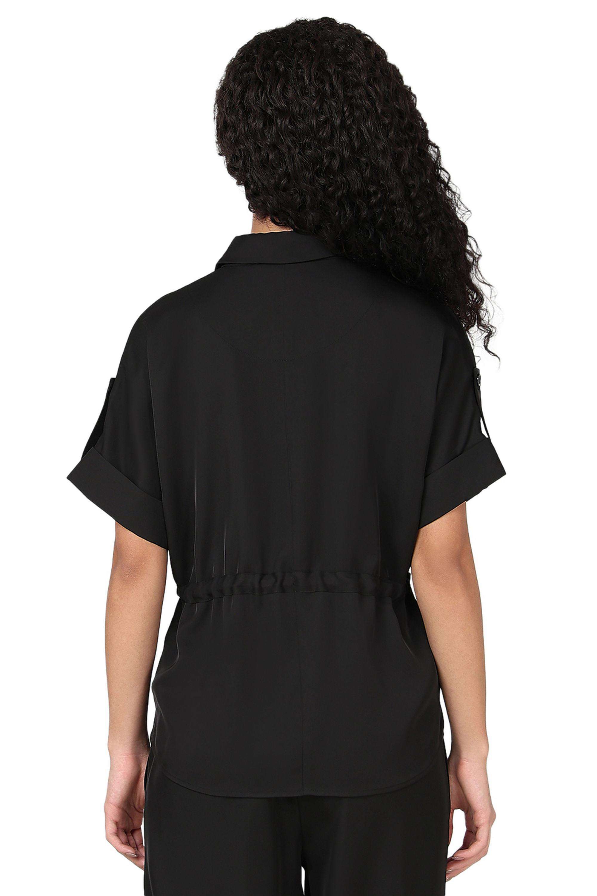 Solid-Polyester-V-Neck-Women-s-Shirt