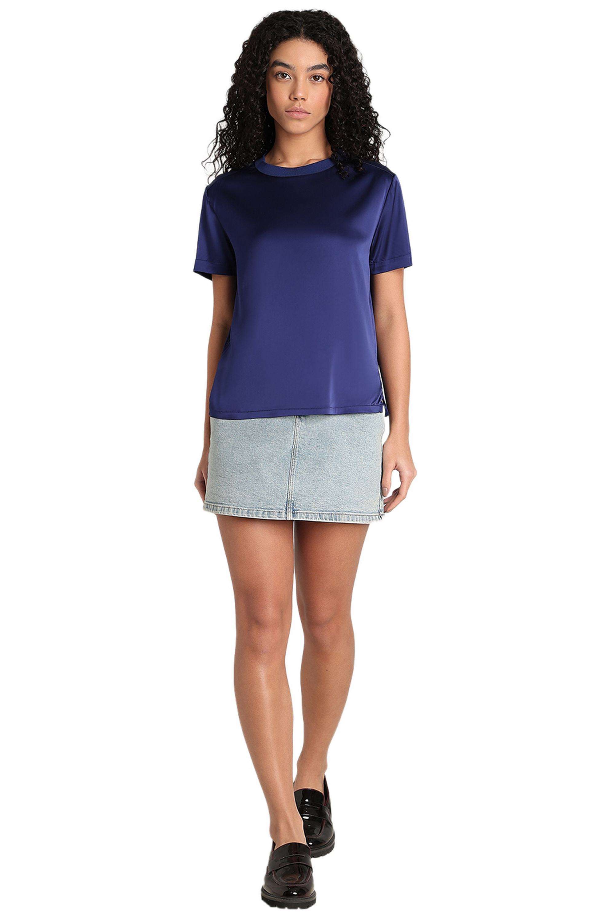Solid-Cotton-Round-Neck-Women-s-Top