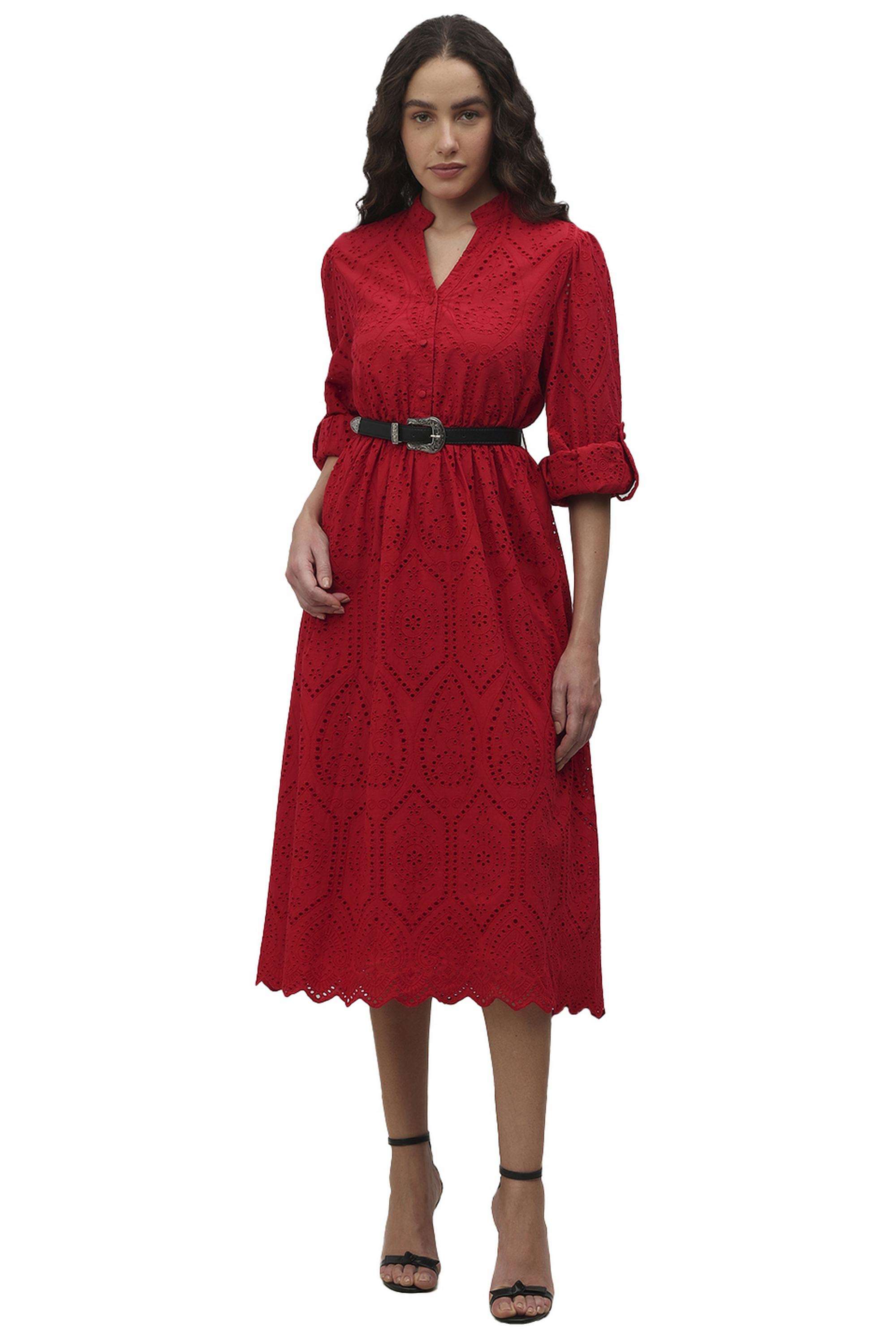 Solid-V-Neck-Cotton-Women-Dress